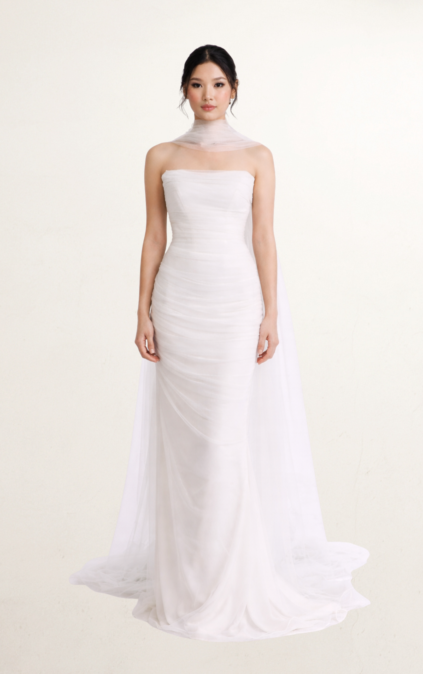 White French Gauze Bridal Gown with Scarf