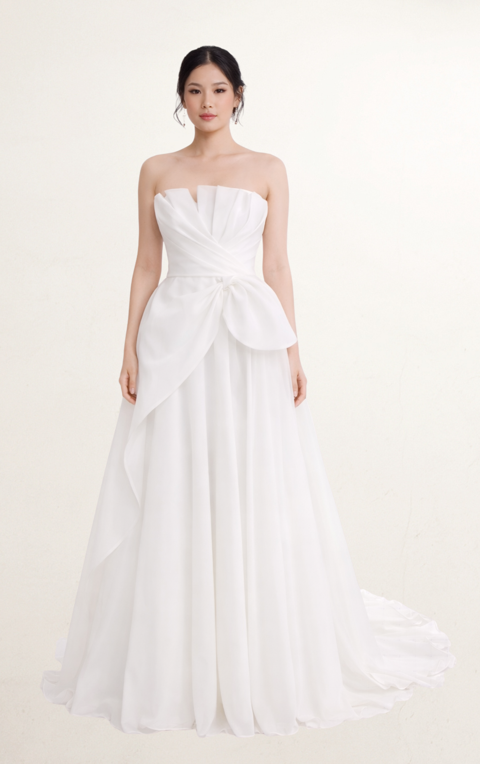 White Off-Shoulder Chiffon Bridal Gown