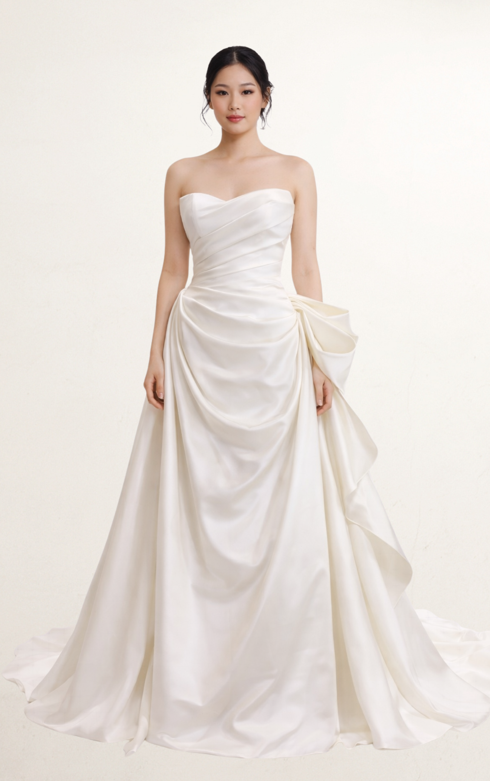 White Silk Corset Bridal Gown with Draped Bow