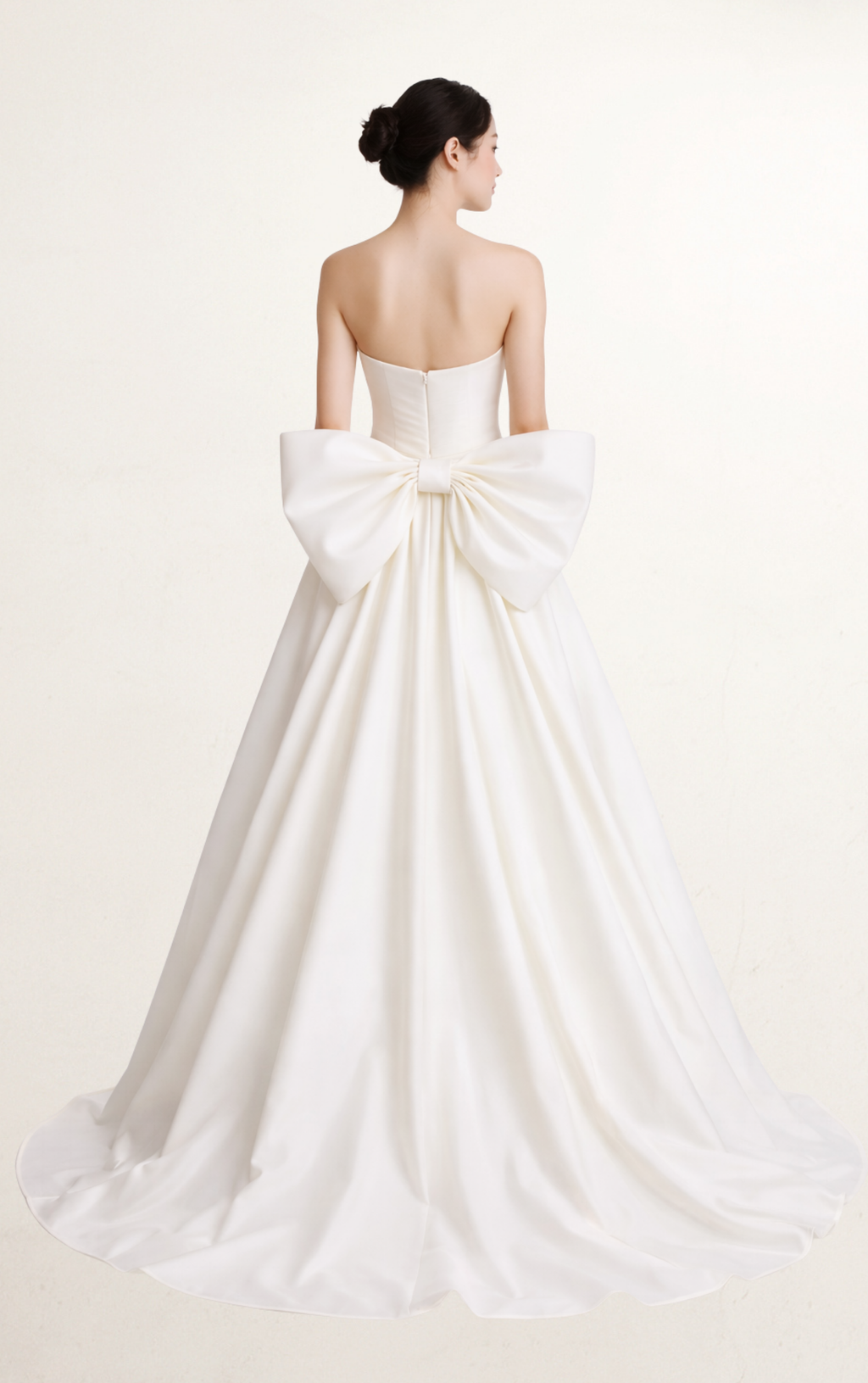 White Silk Corset Bridal Gown with Draped Bow