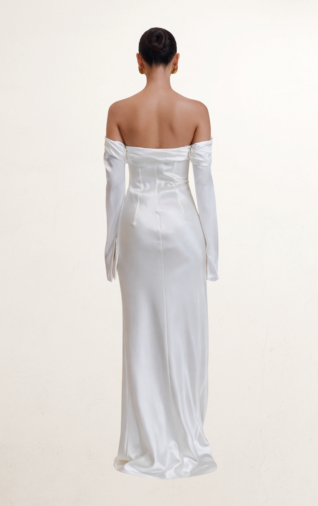 White Off-Shoulder Cowl Satin Bridal Gown