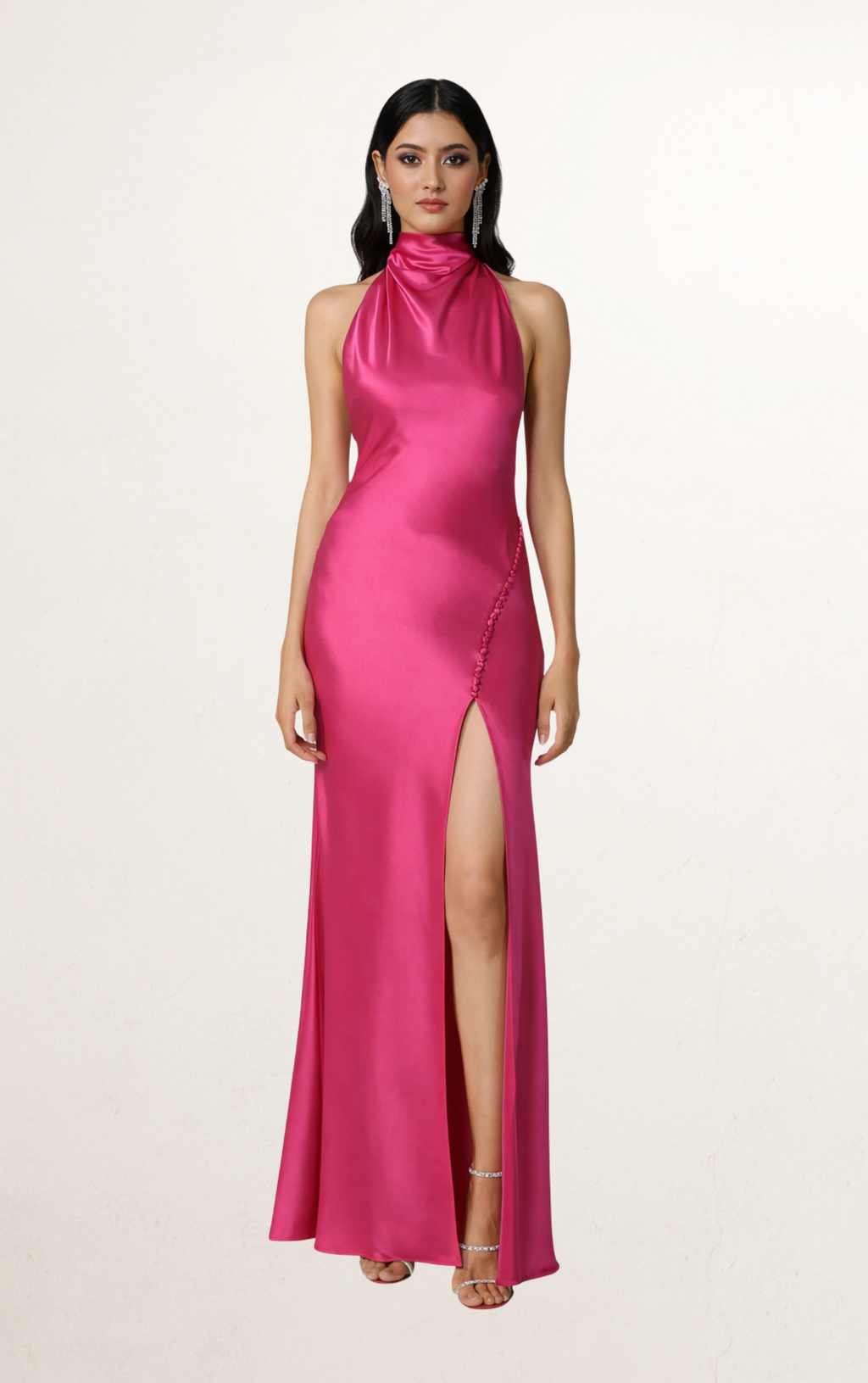 Fuchsia Sau Lee Penelope Backless Satin Gown
