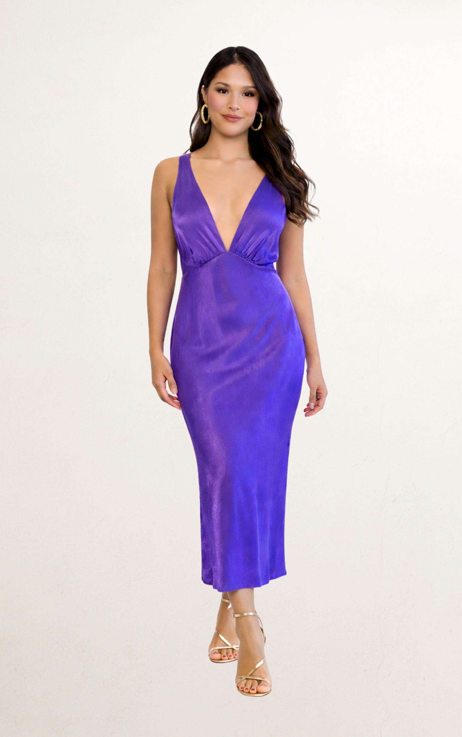 Purple Shona Joy Plunge Crossback Silk Dress