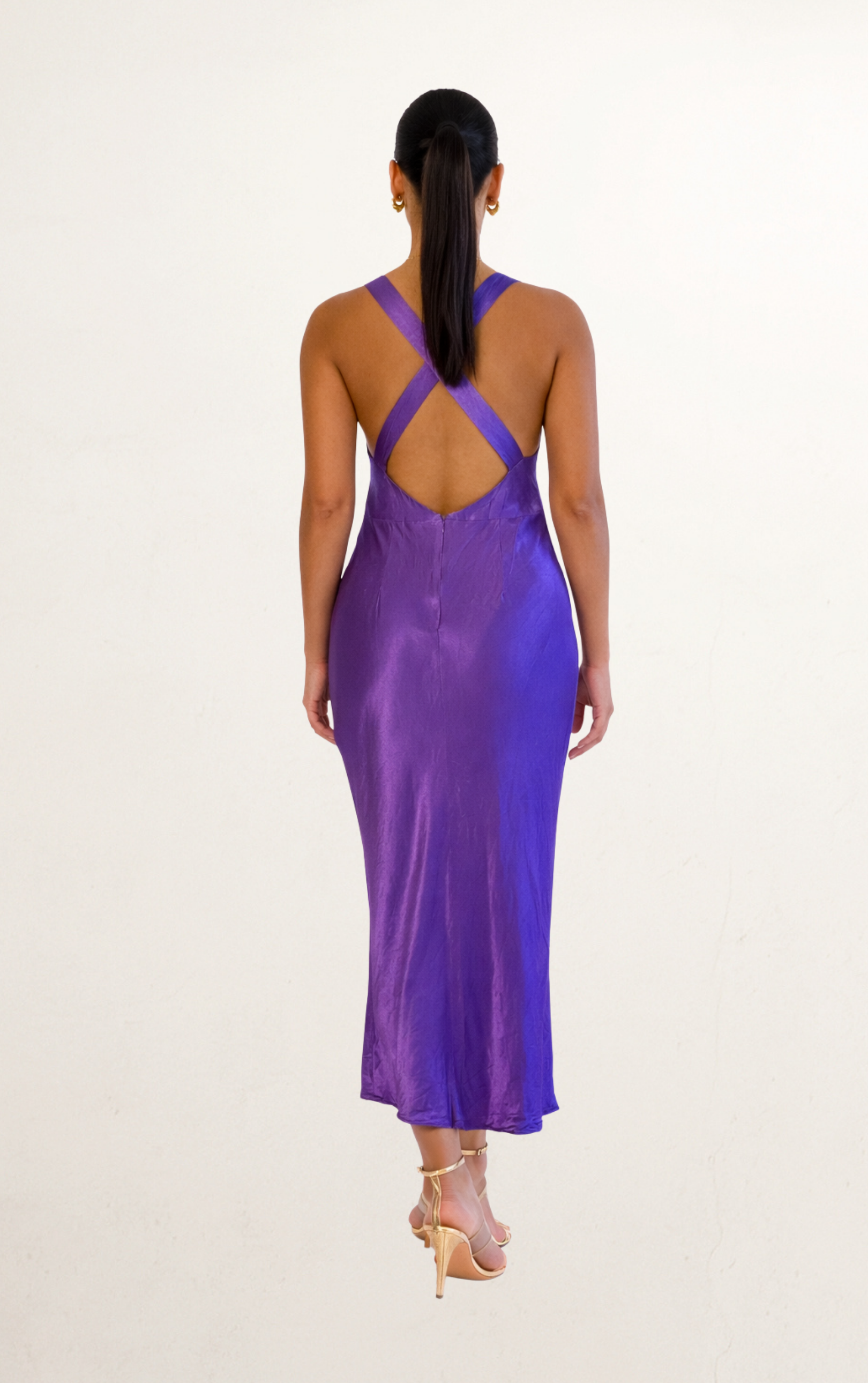 Purple Shona Joy Plunge Crossback Silk Dress