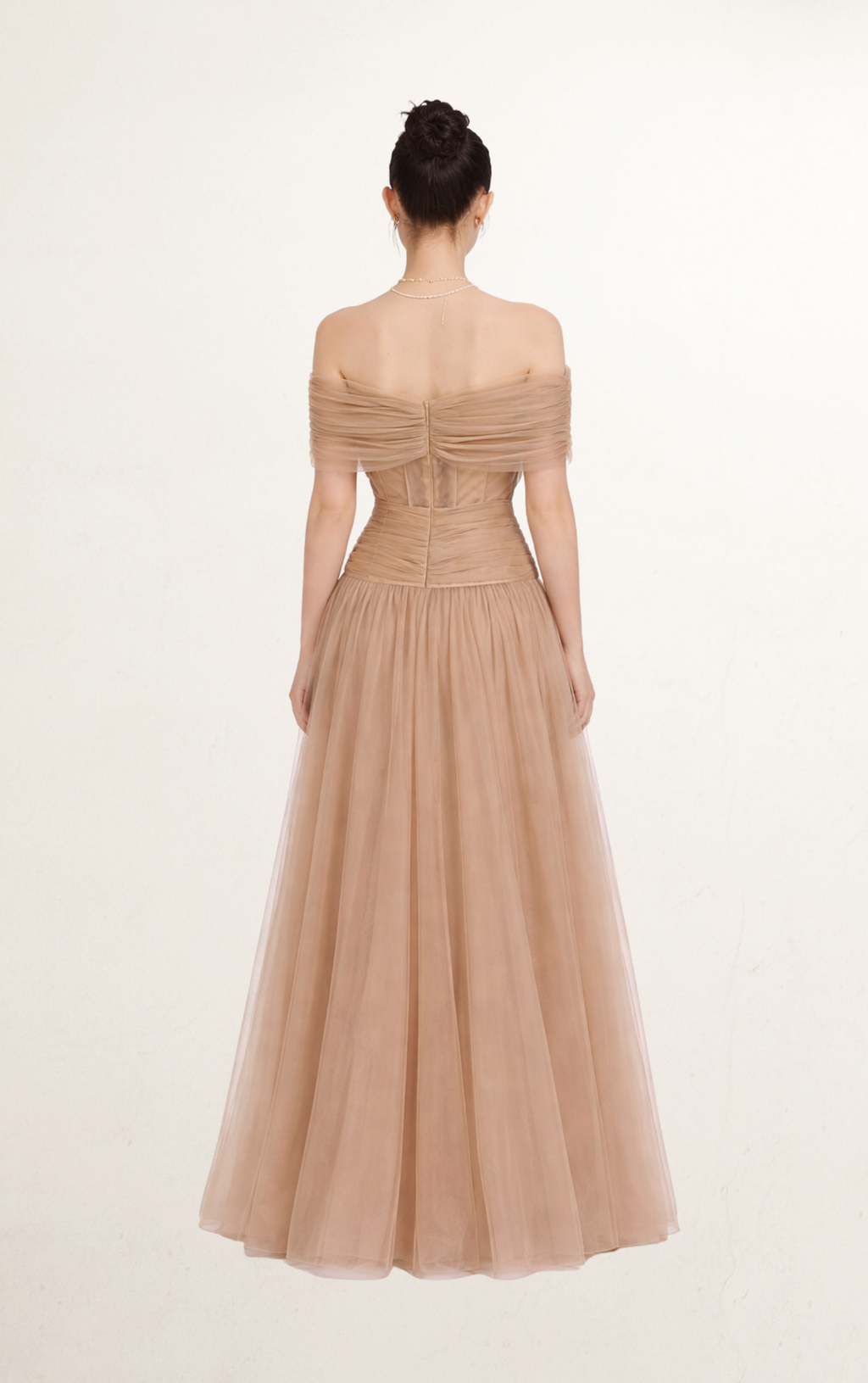 Brown Off-Shoulder Chiffon Maxi Dress