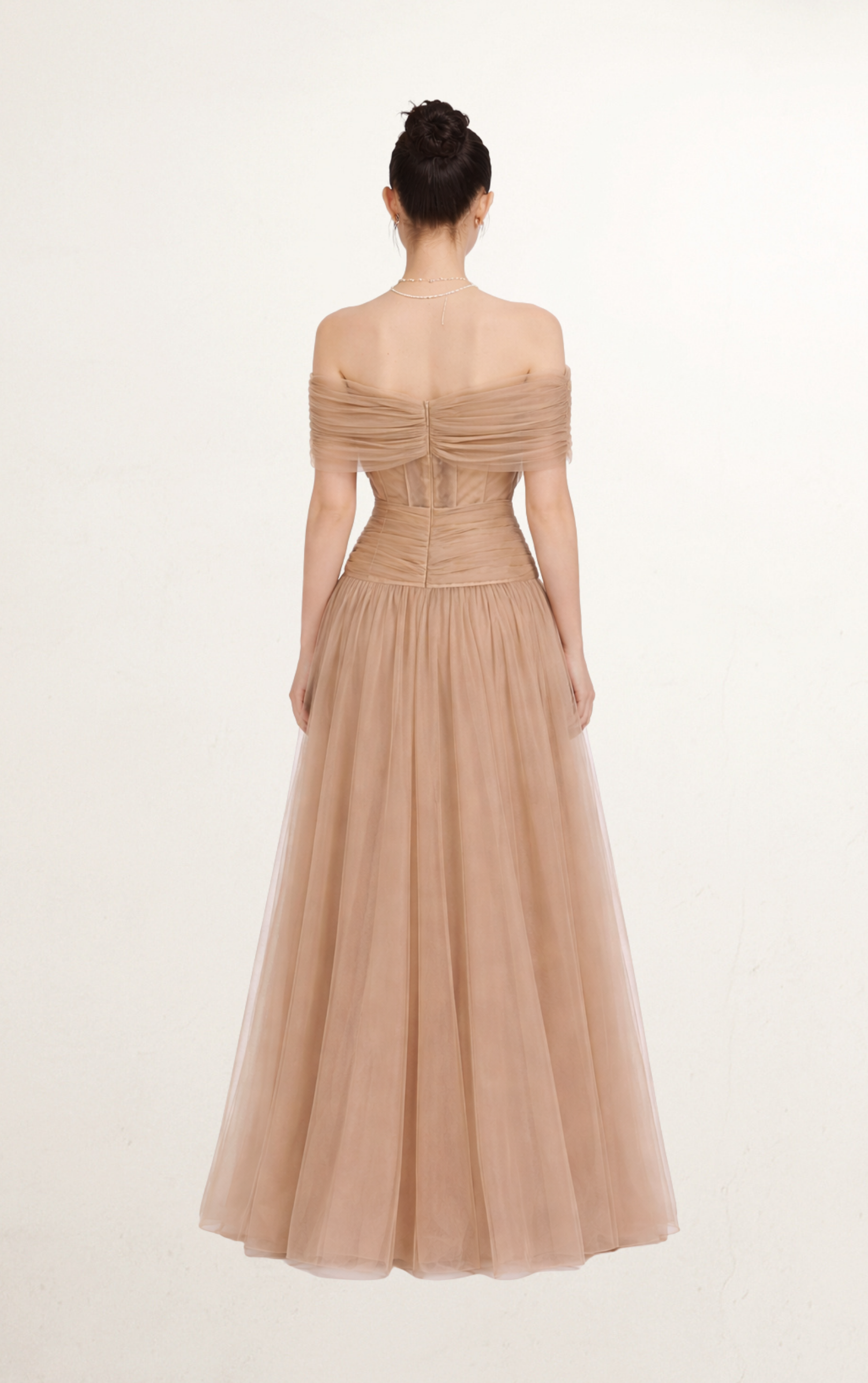 Brown Off-Shoulder Chiffon Maxi Dress