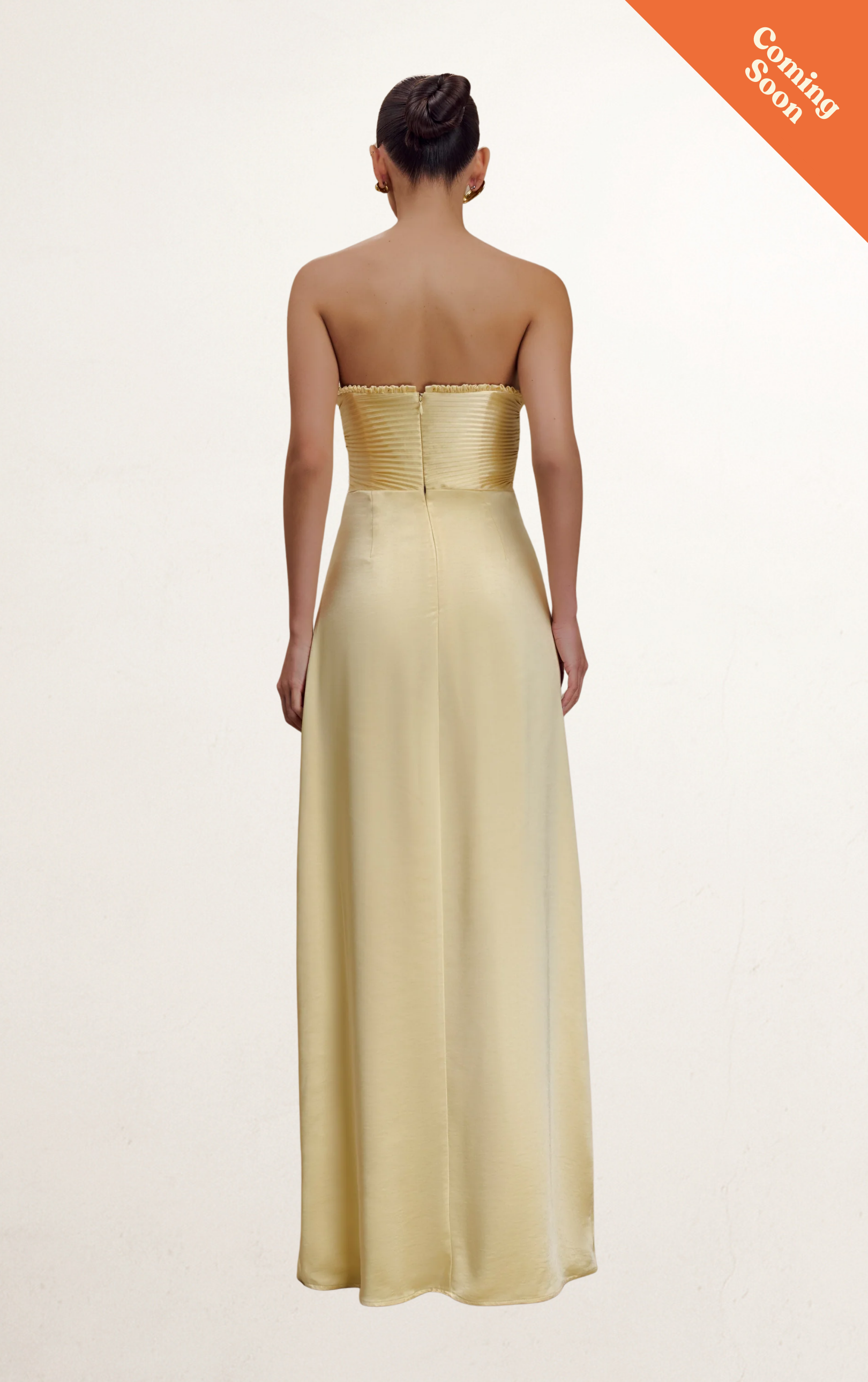 Yellow Satin Maxi Dress With Ruched Petals