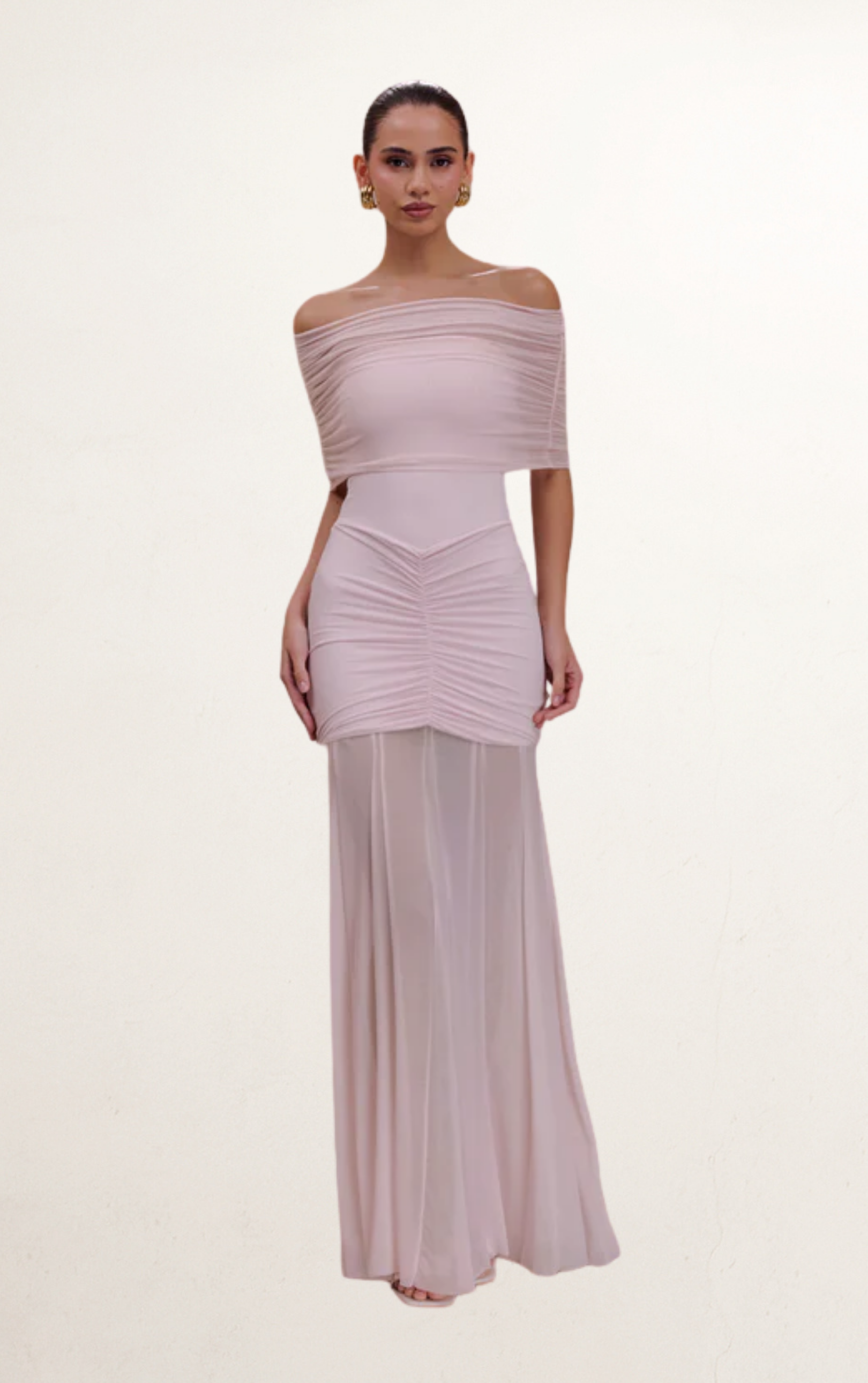 Pink Slinky Mesh Off Shoulder Dress