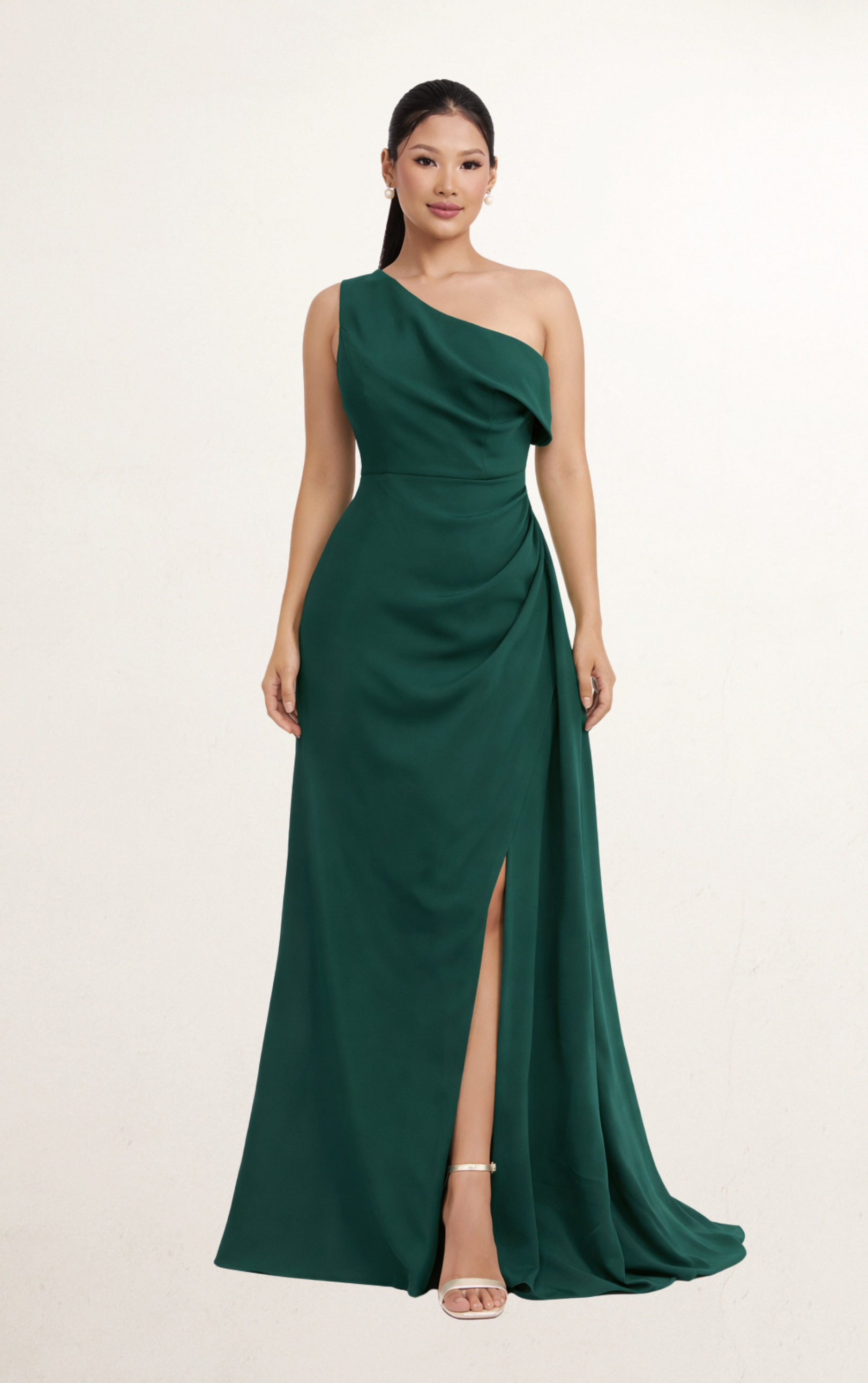 Green Emerald One-Shoulder Evening Dress