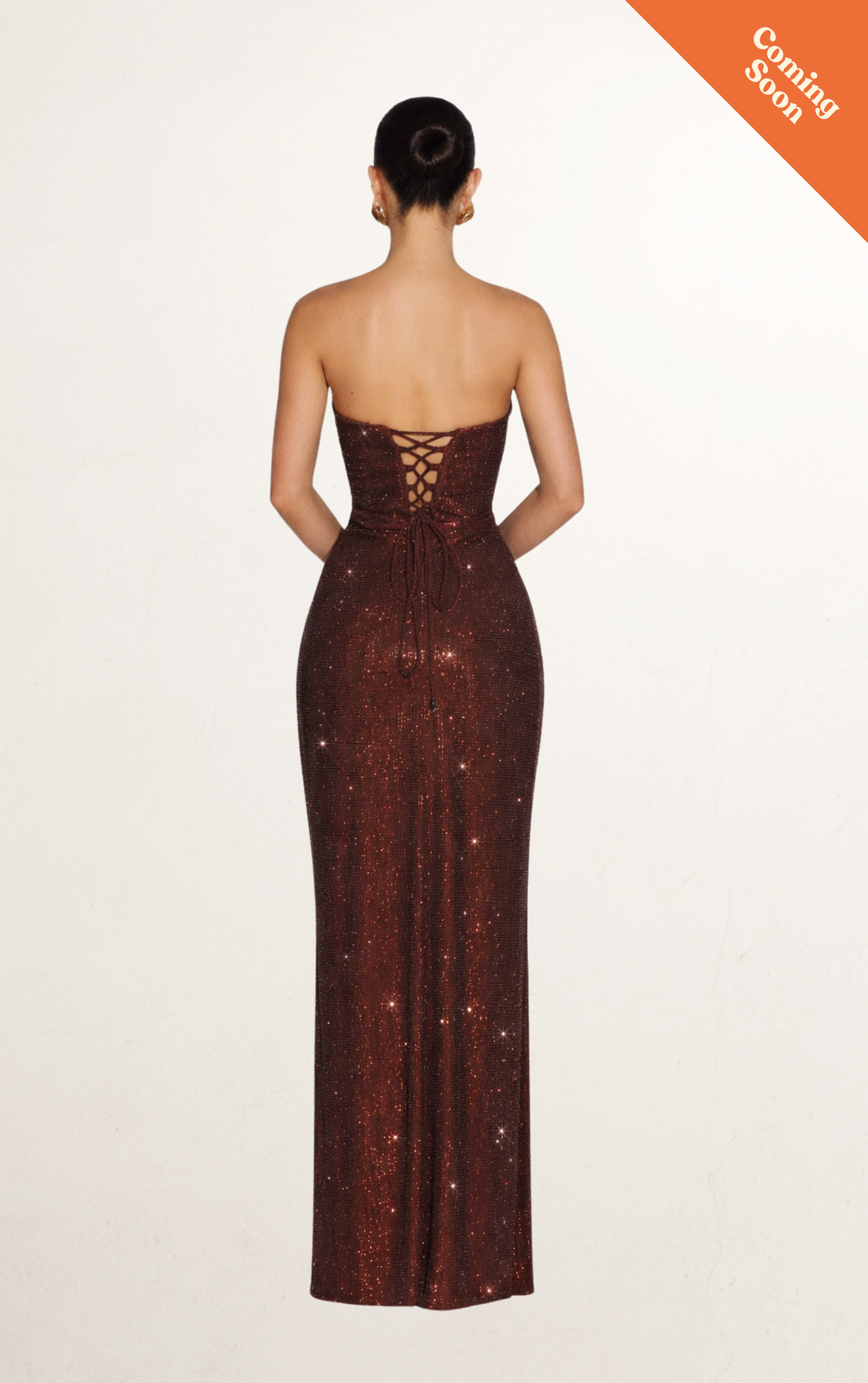 Rust Strapless Sequin Corset Evening Gown