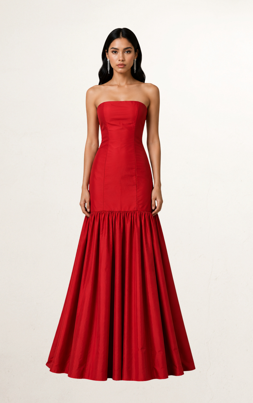 Red Crimson Drop-Waist Structured Gown