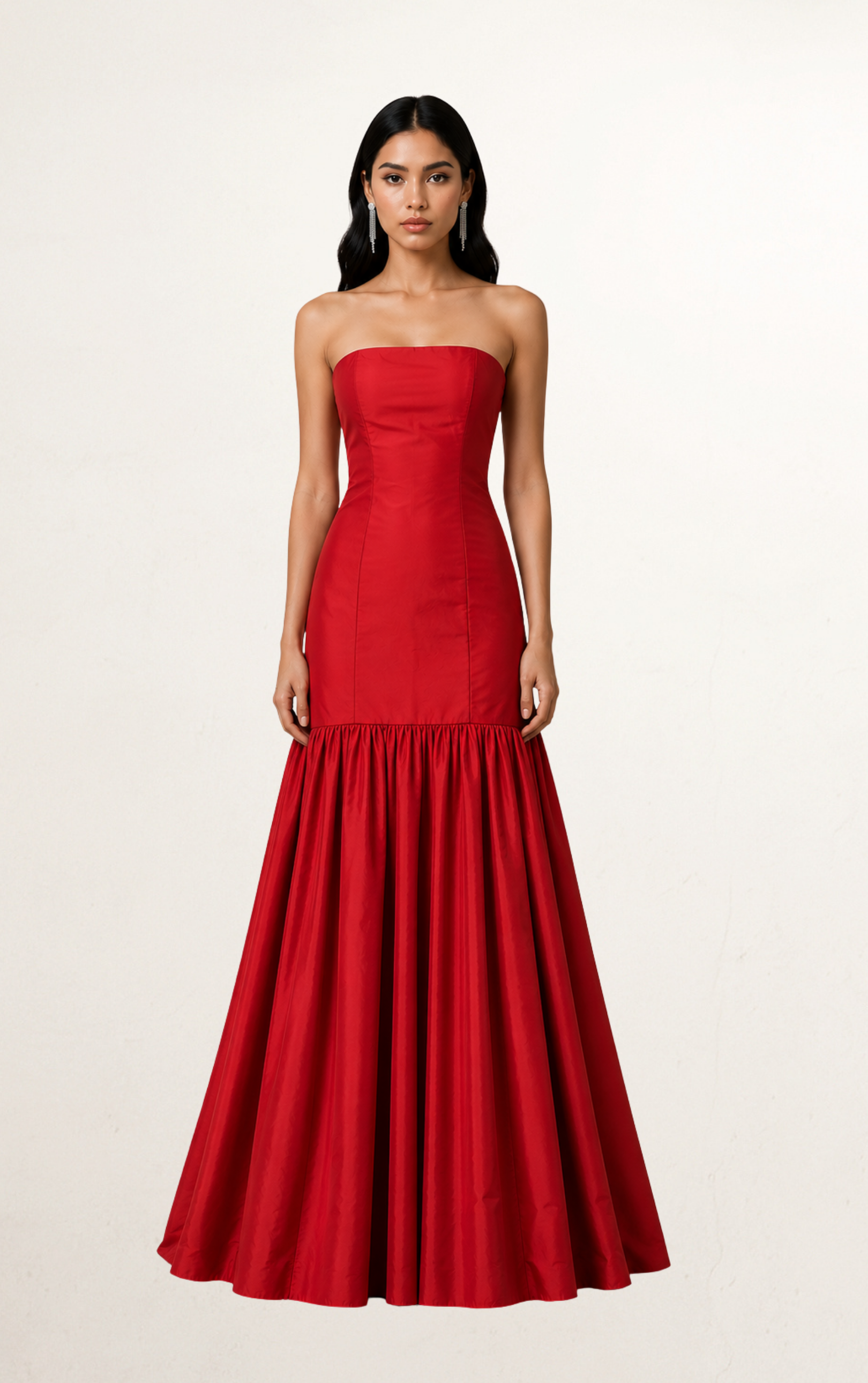 Red Crimson Drop-Waist Structured Gown