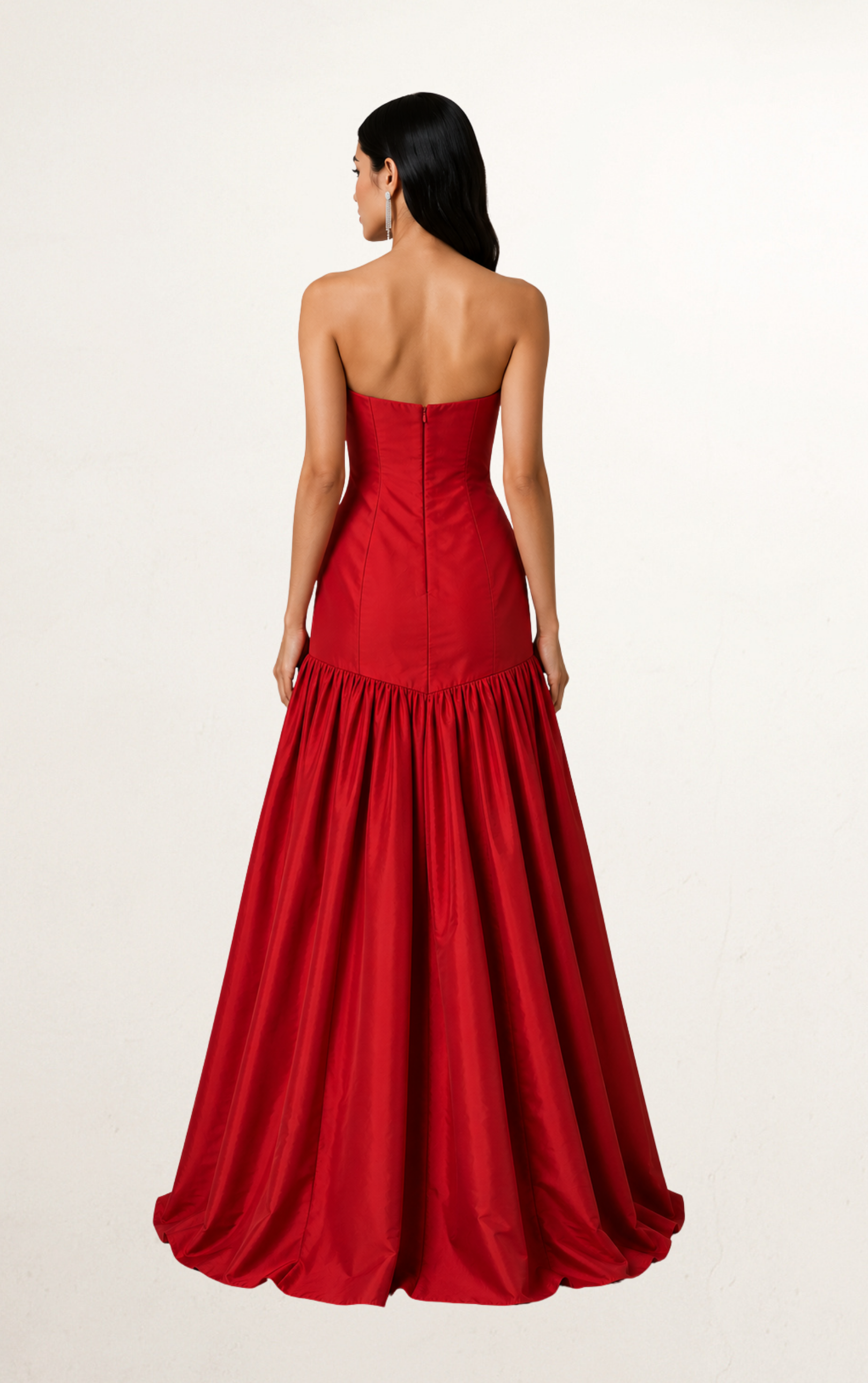 Red Crimson Drop-Waist Structured Gown