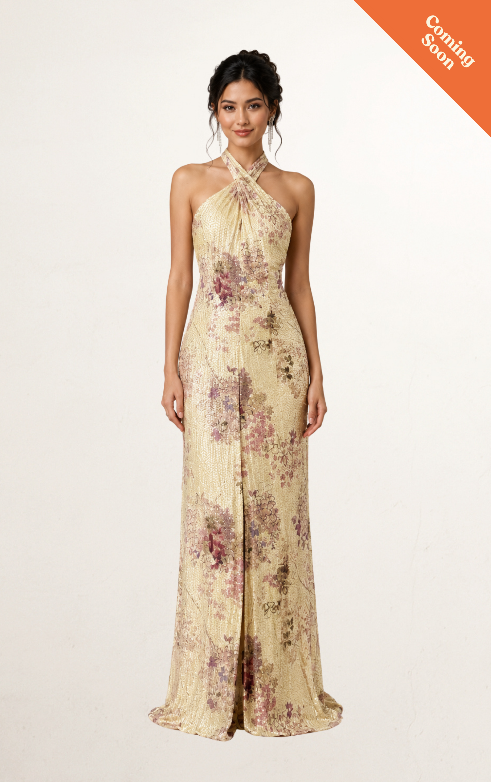 Yellow Golden Bloom Embellished Evening Dress