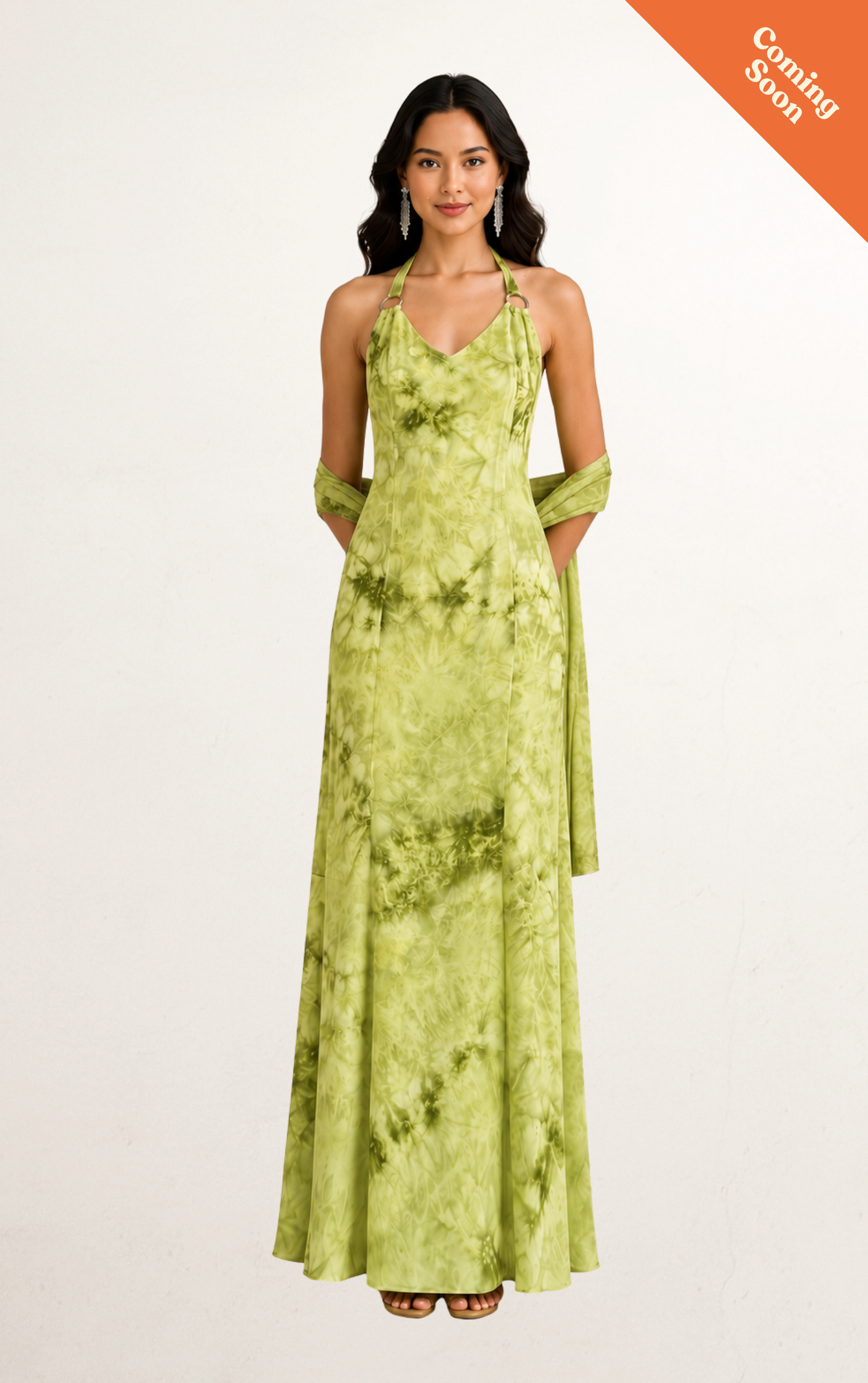 Green Celadon Column Evening Dress