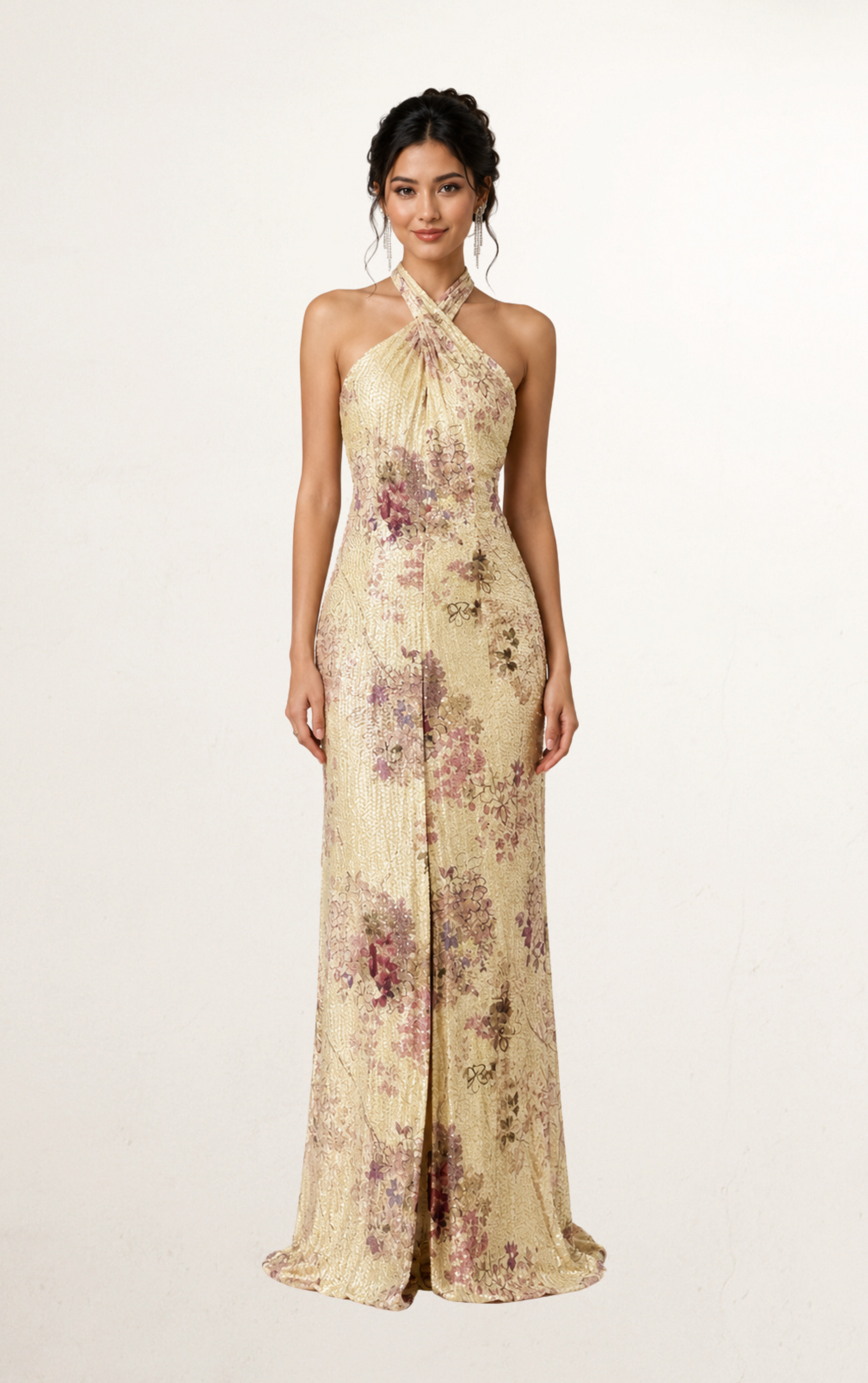 Yellow Golden Bloom Embellished Evening Dress