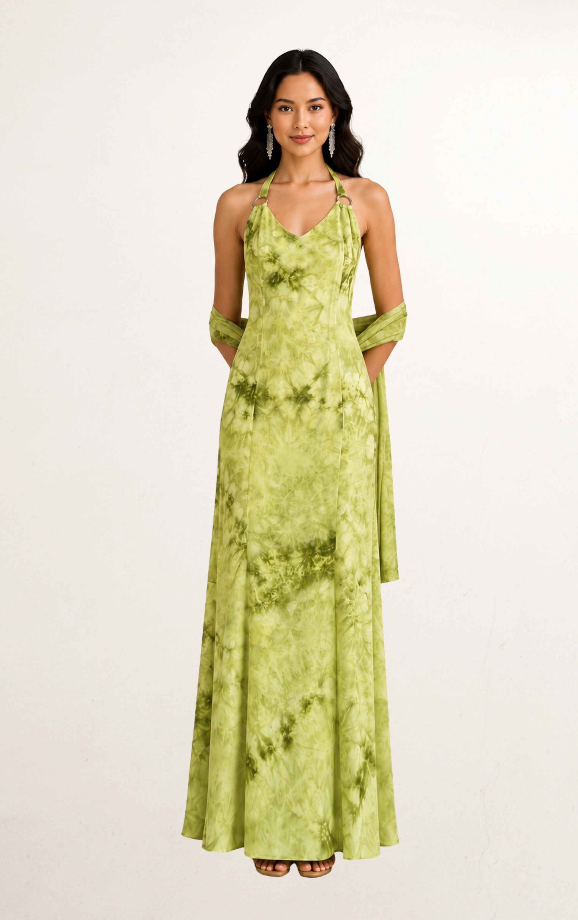 Green Celadon Column Evening Dress