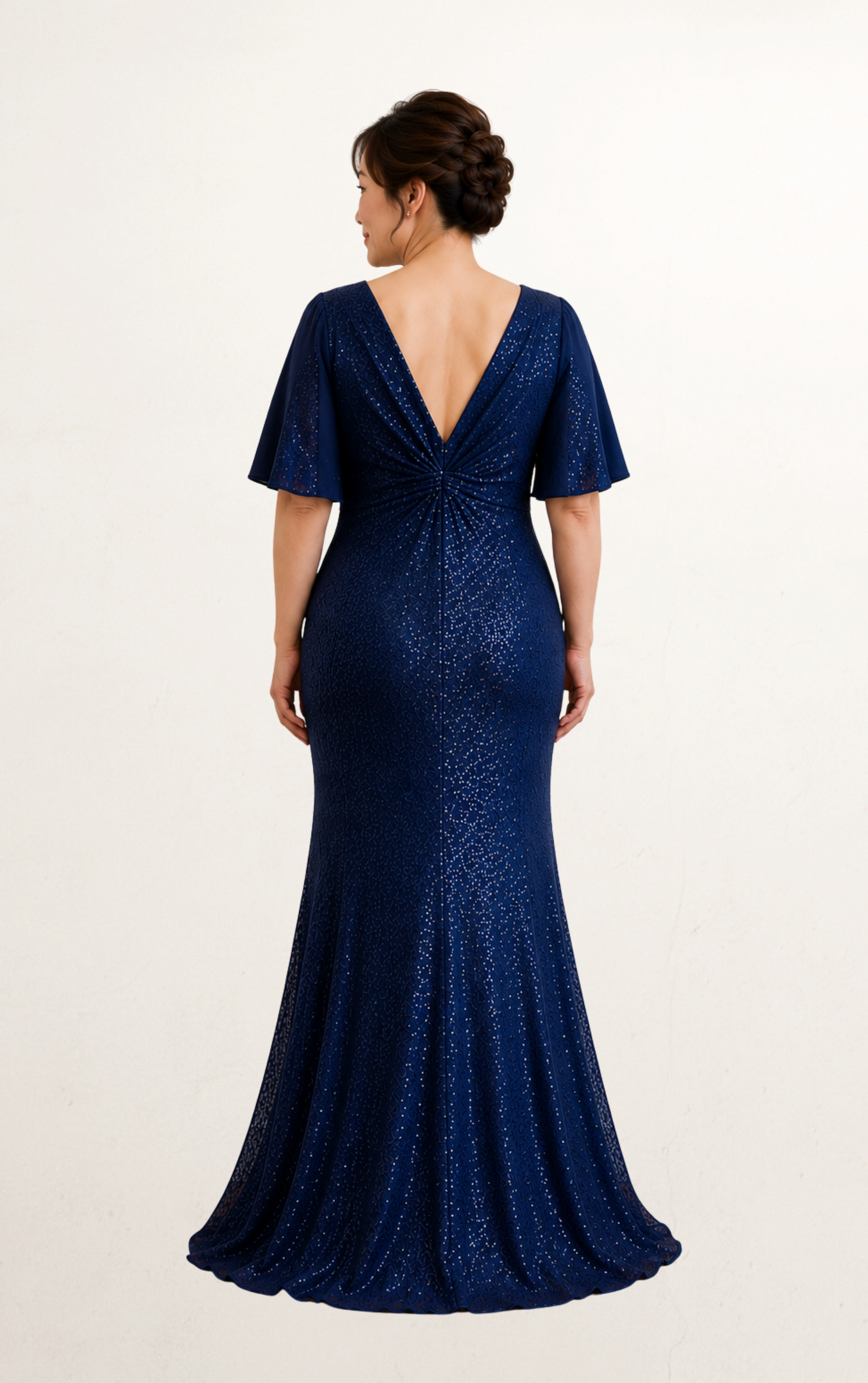 Blue Navy Sequin Cape Evening Dress