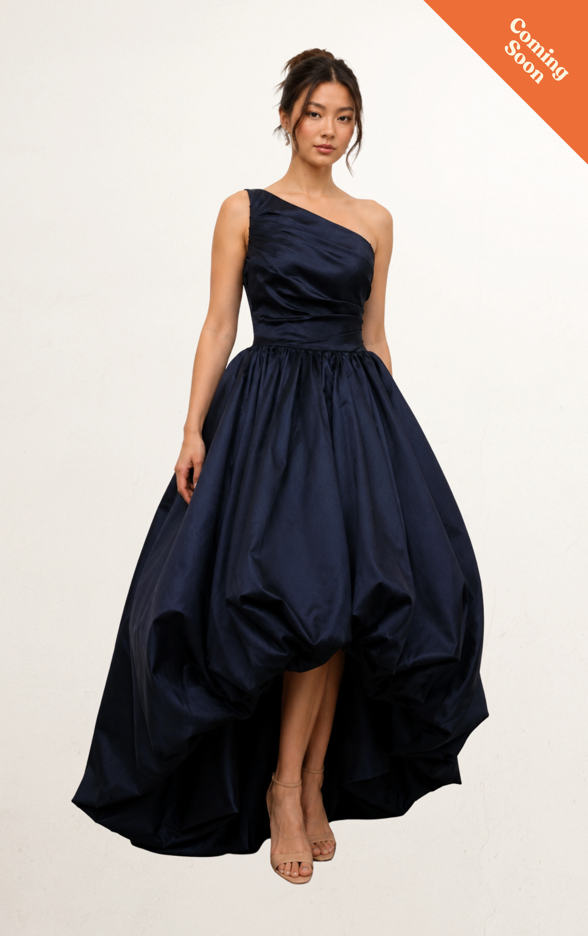 Blue Asymmetric Satin High-Low Gown