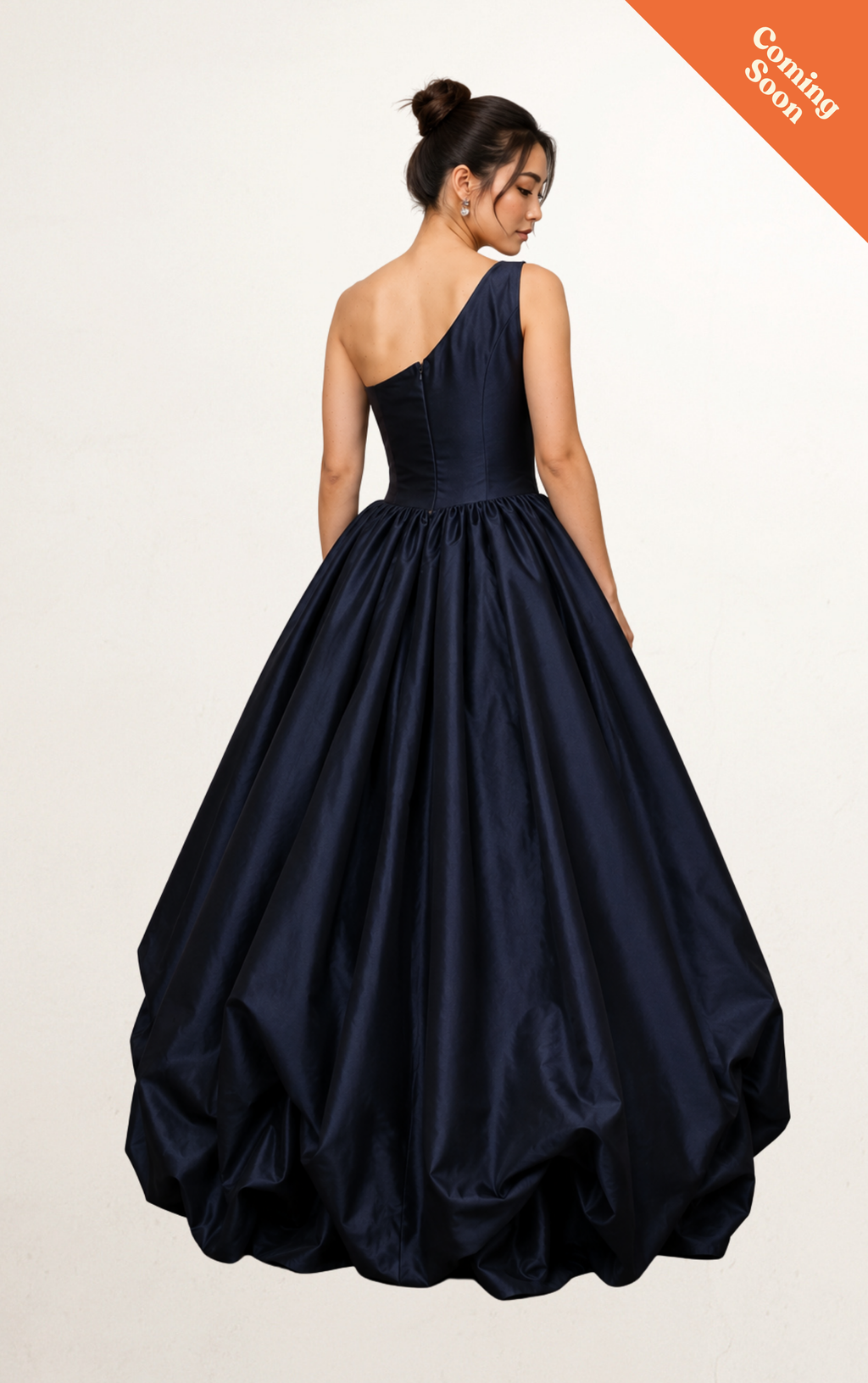 Blue Asymmetric Satin High-Low Gown