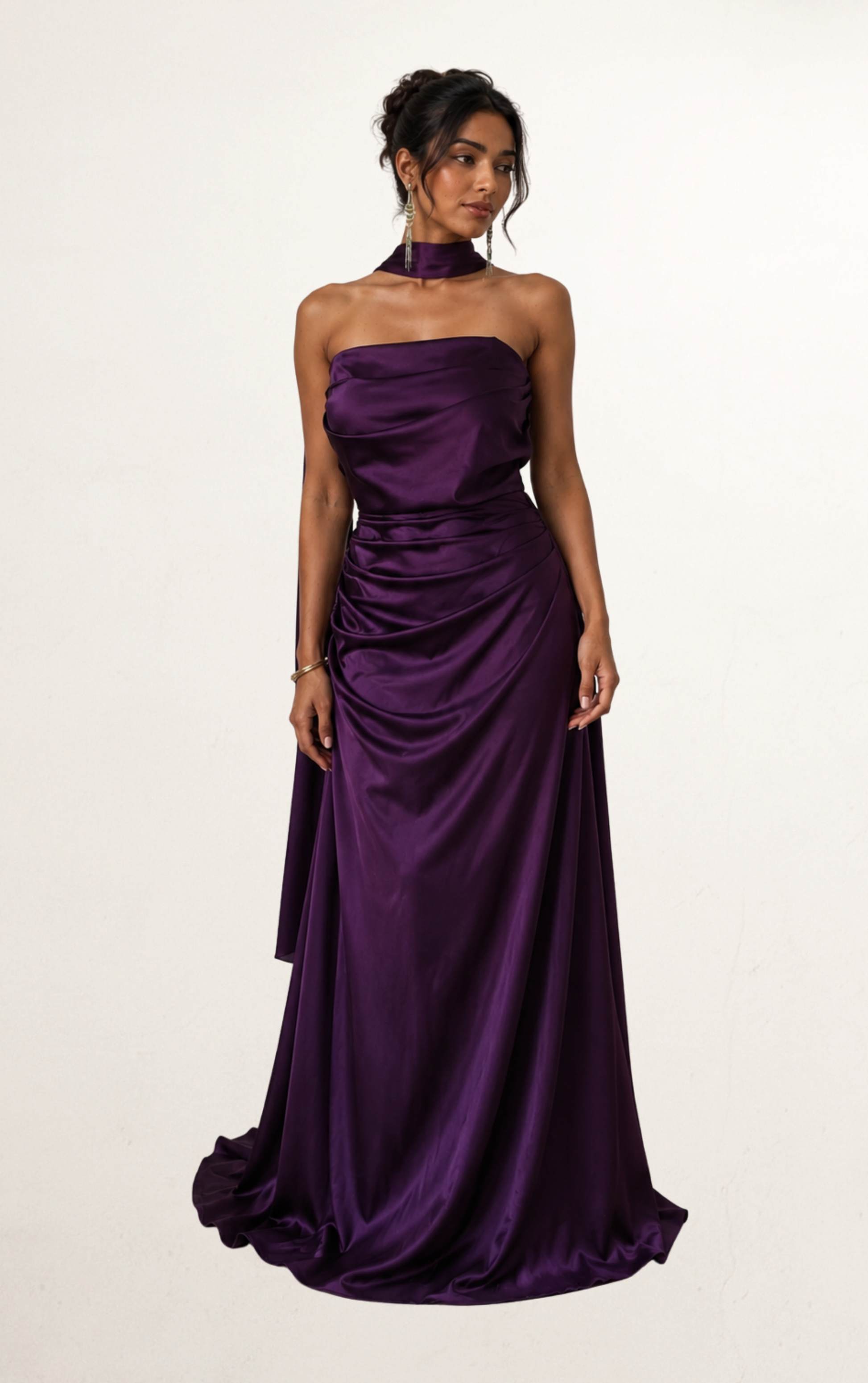 Purple Silk Bandeau with Scarf Dress