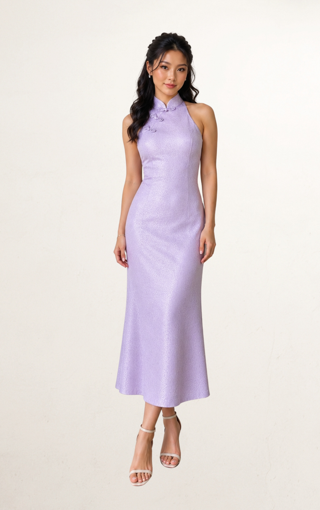 Purple Sequin Mandarin Collar Dress