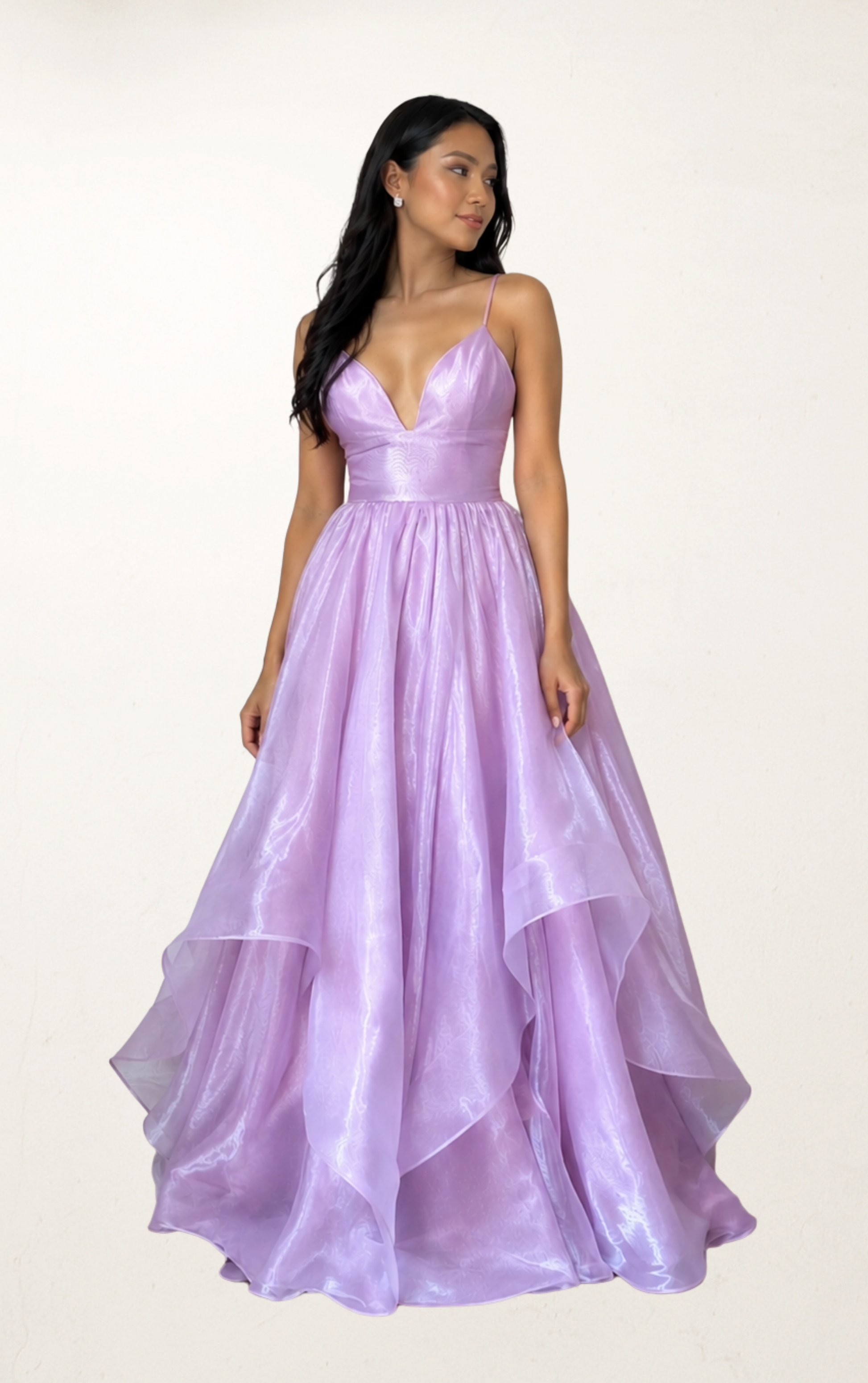 Purple V-Neck Organza Dress