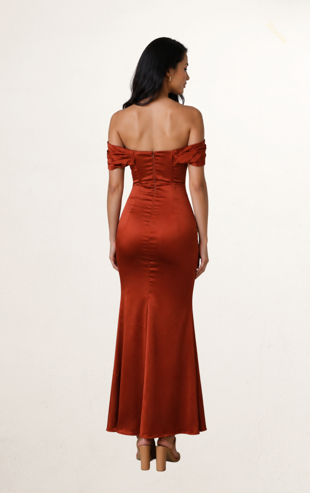 Rust Off-Shoulder Silk Corset Dress