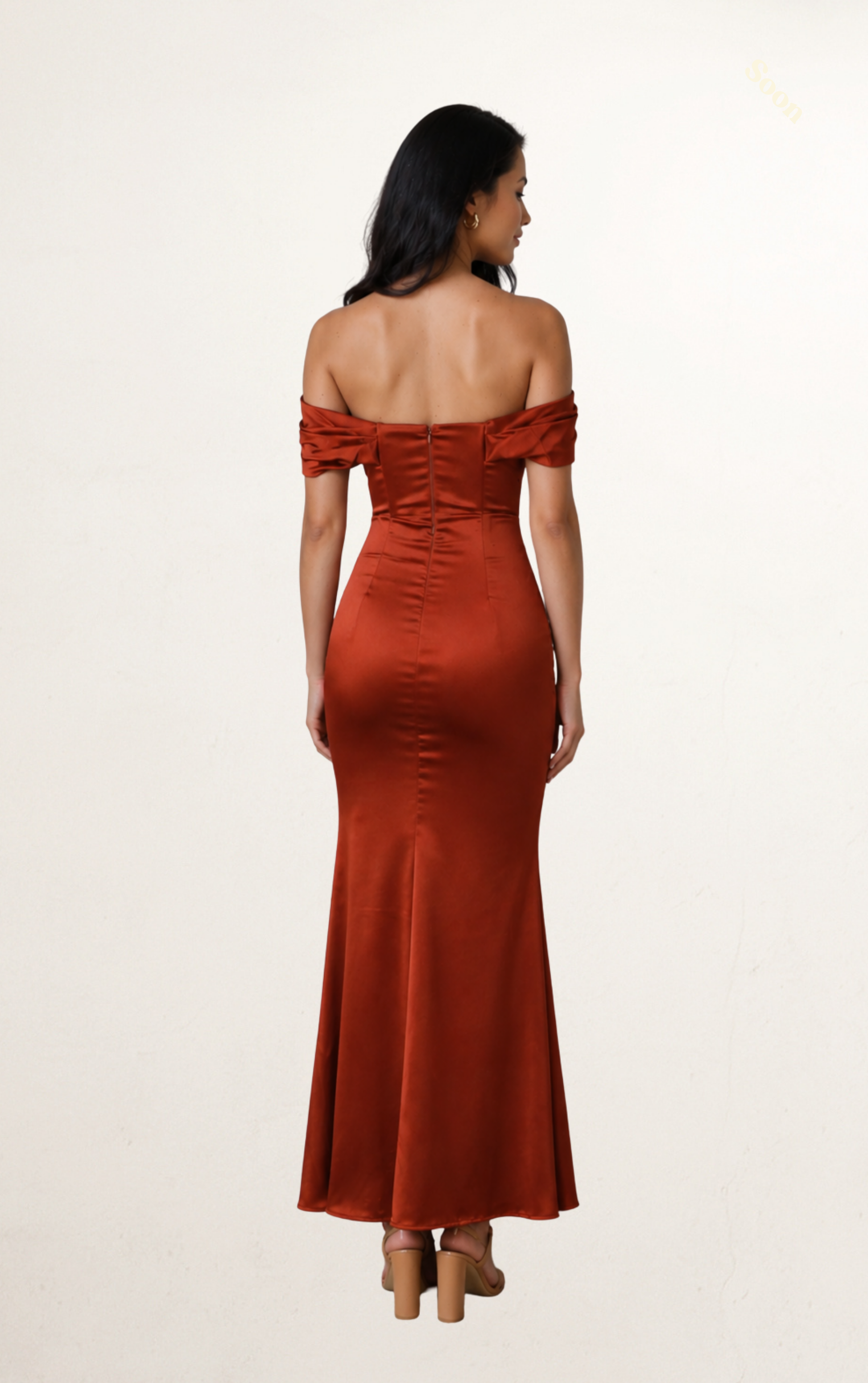 Rust Off-Shoulder Silk Corset Dress