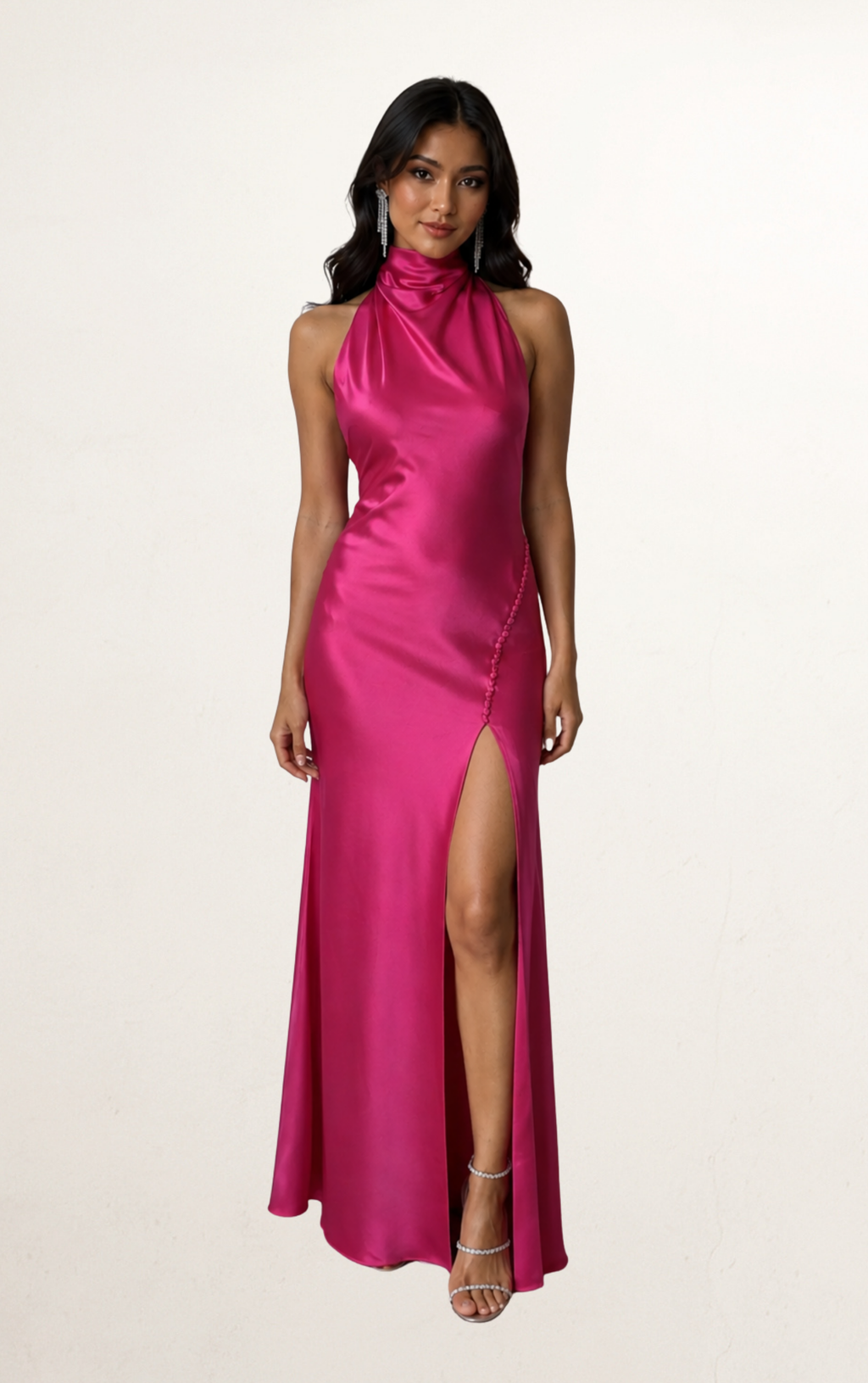 Fuchsia Sau Lee Penelope Backless Satin Gown