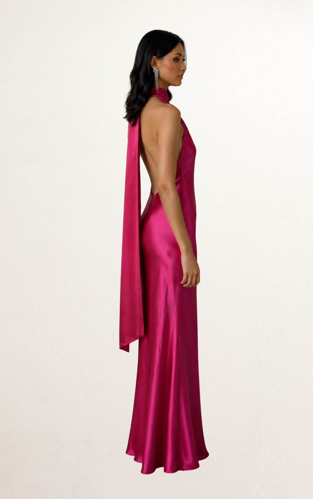 Fuchsia Sau Lee Penelope Backless Satin Gown