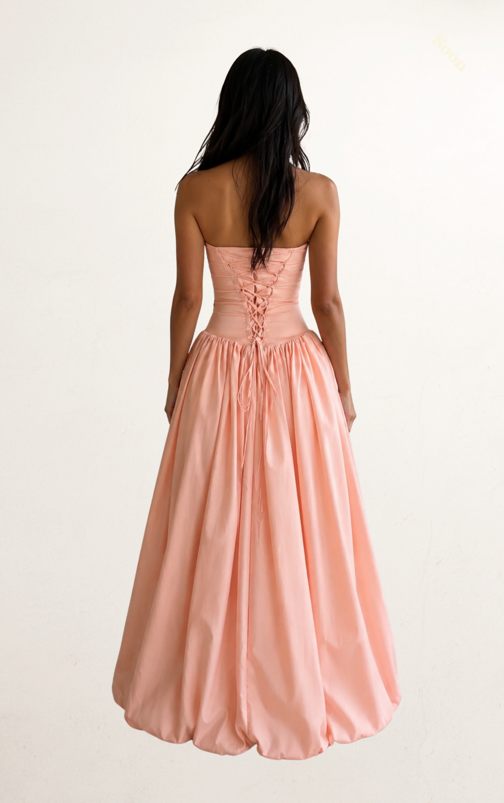 Peach Strapless Ruched Bodice Ball Gown
