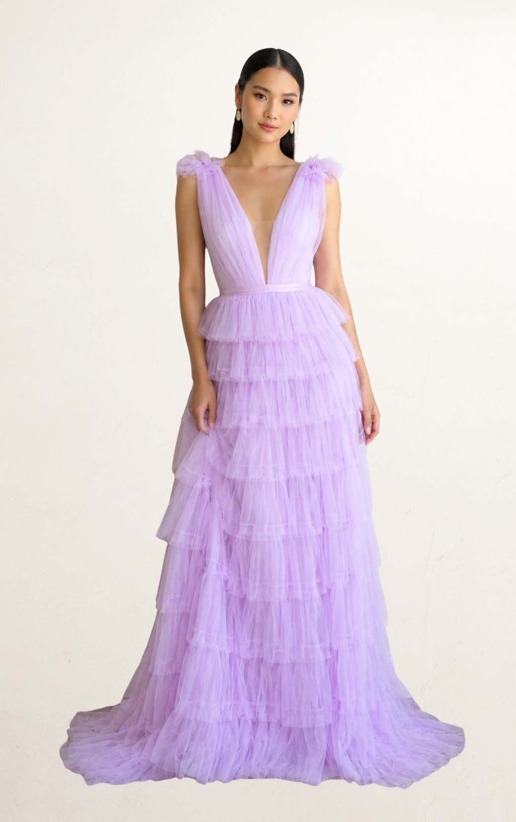 Purple Sau Lee Tiered Ruffle Plunge Dress