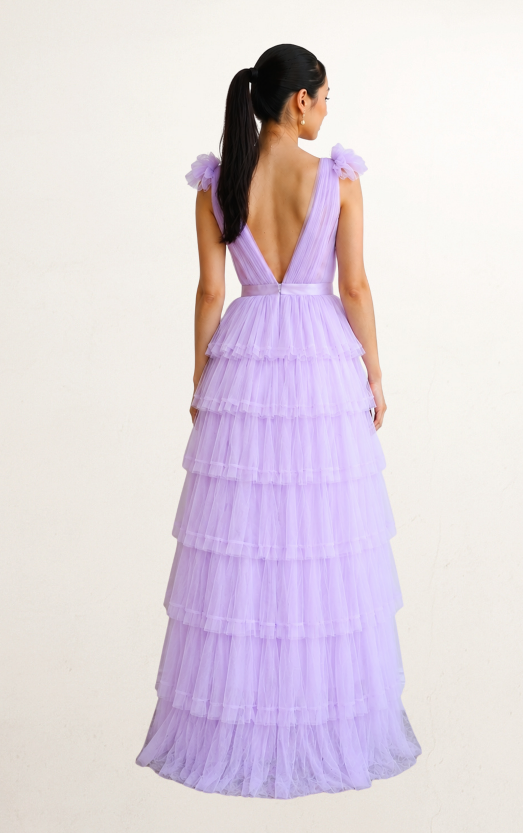 Purple Sau Lee Tiered Ruffle Plunge Dress