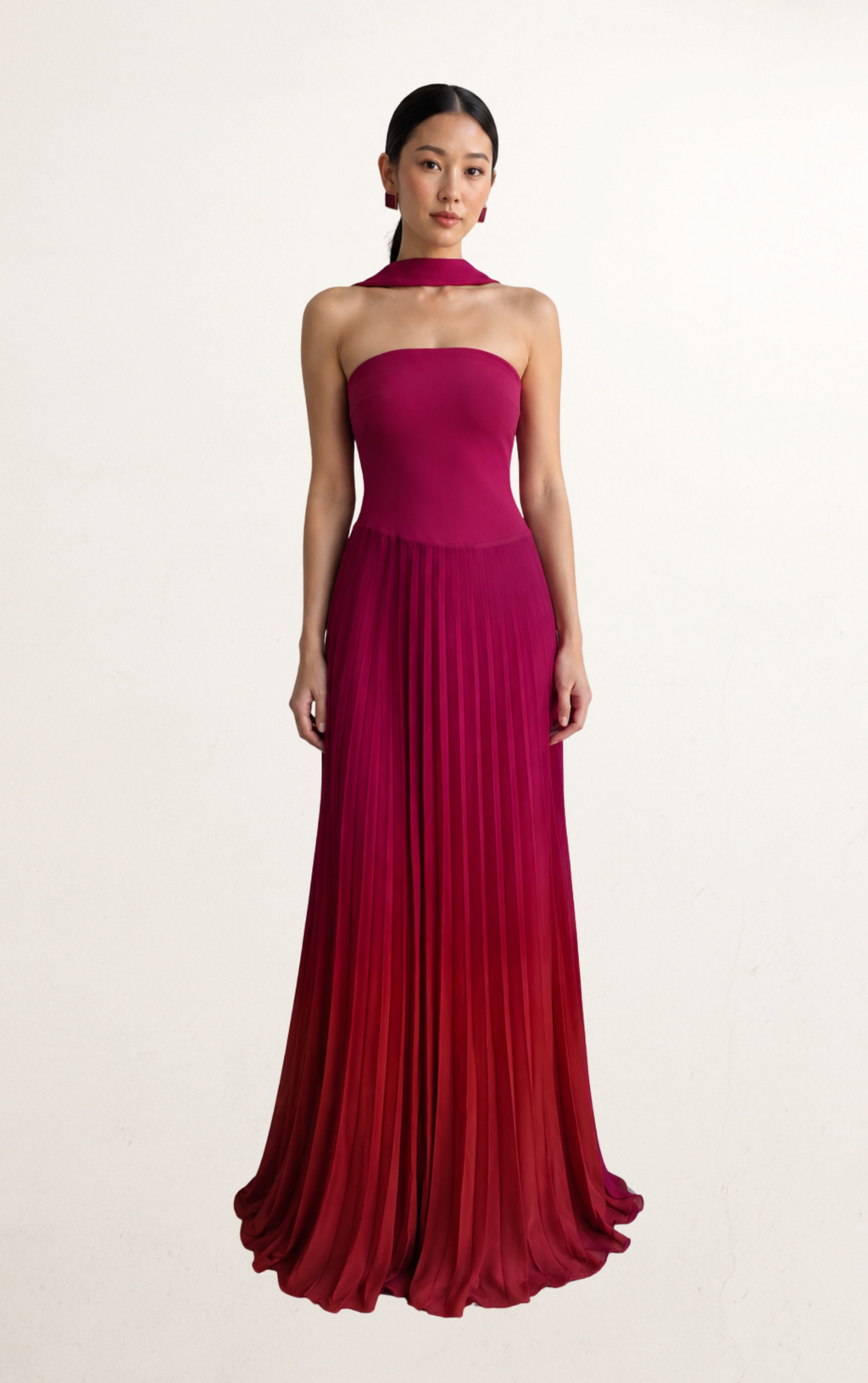 Pink Ombre Chiffon with Scarf Maxi Dress
