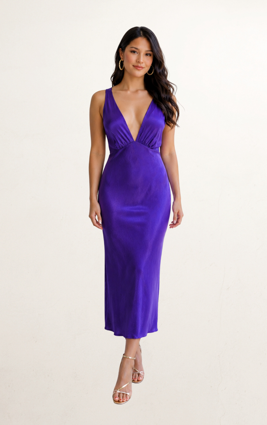 Purple Shona Joy Plunge Crossback Silk Dress