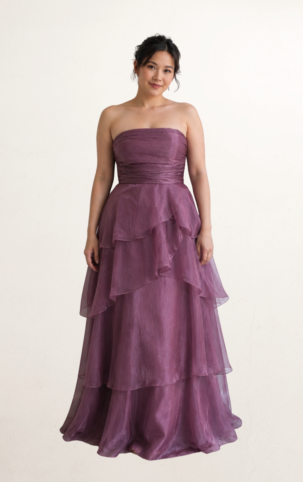 Purple Corset Ruffle Strapless Maxi Dress