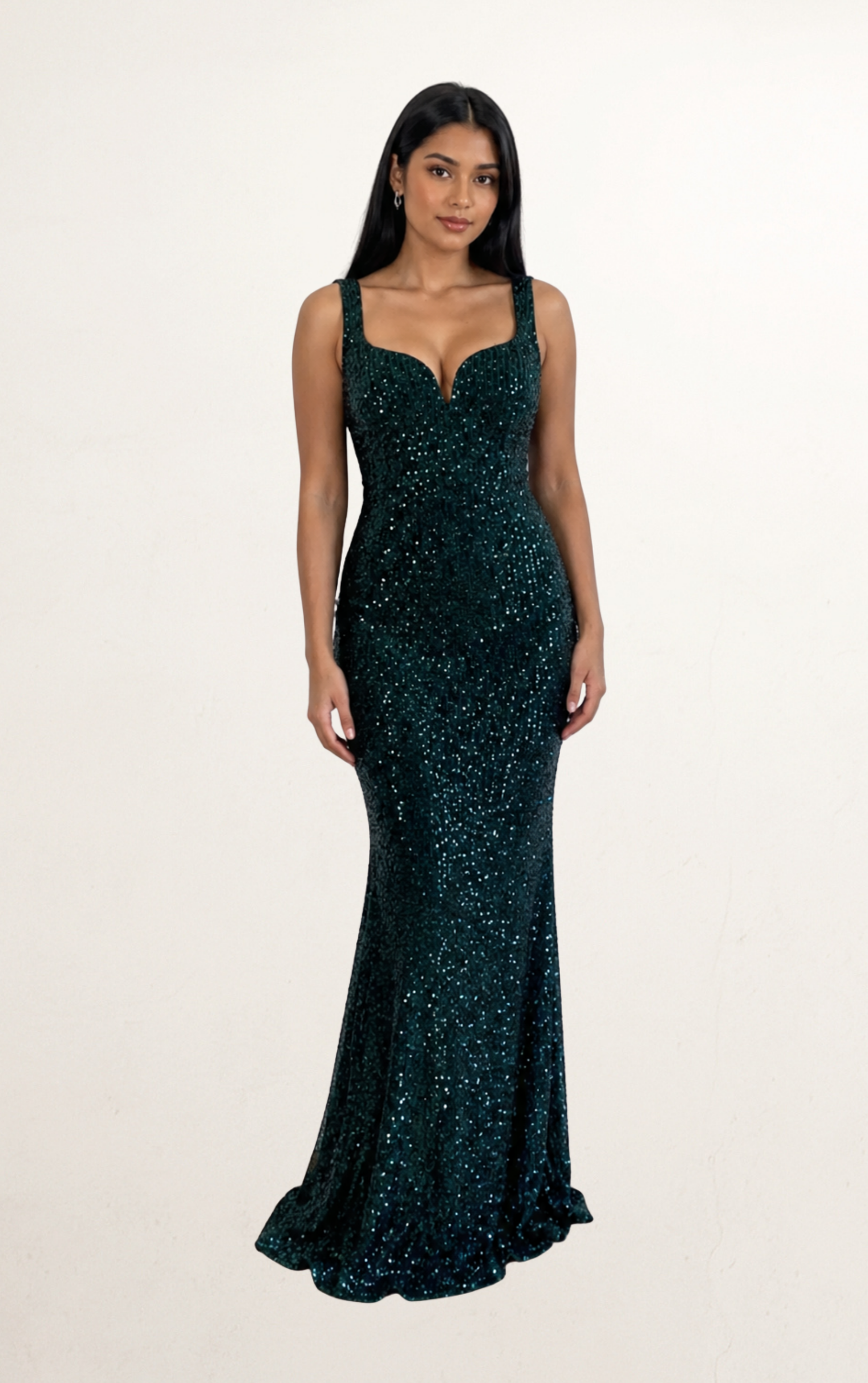 Green Sequin Mermaid Back-Drape Dress