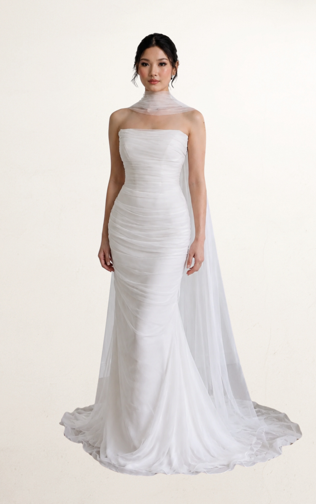 White French Gauze Bridal Gown with Scarf