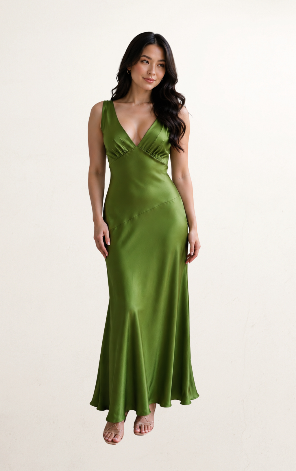 Green Satin Maxi Dress with Back Cowl