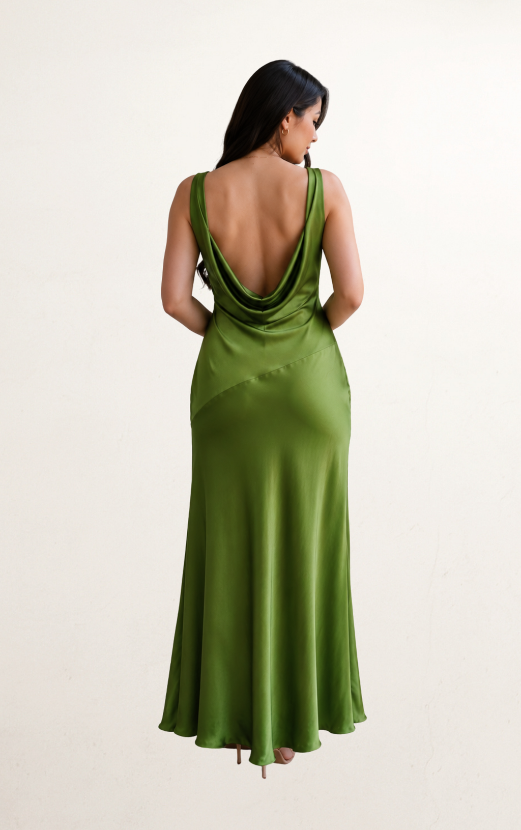 Green Satin Maxi Dress with Back Cowl
