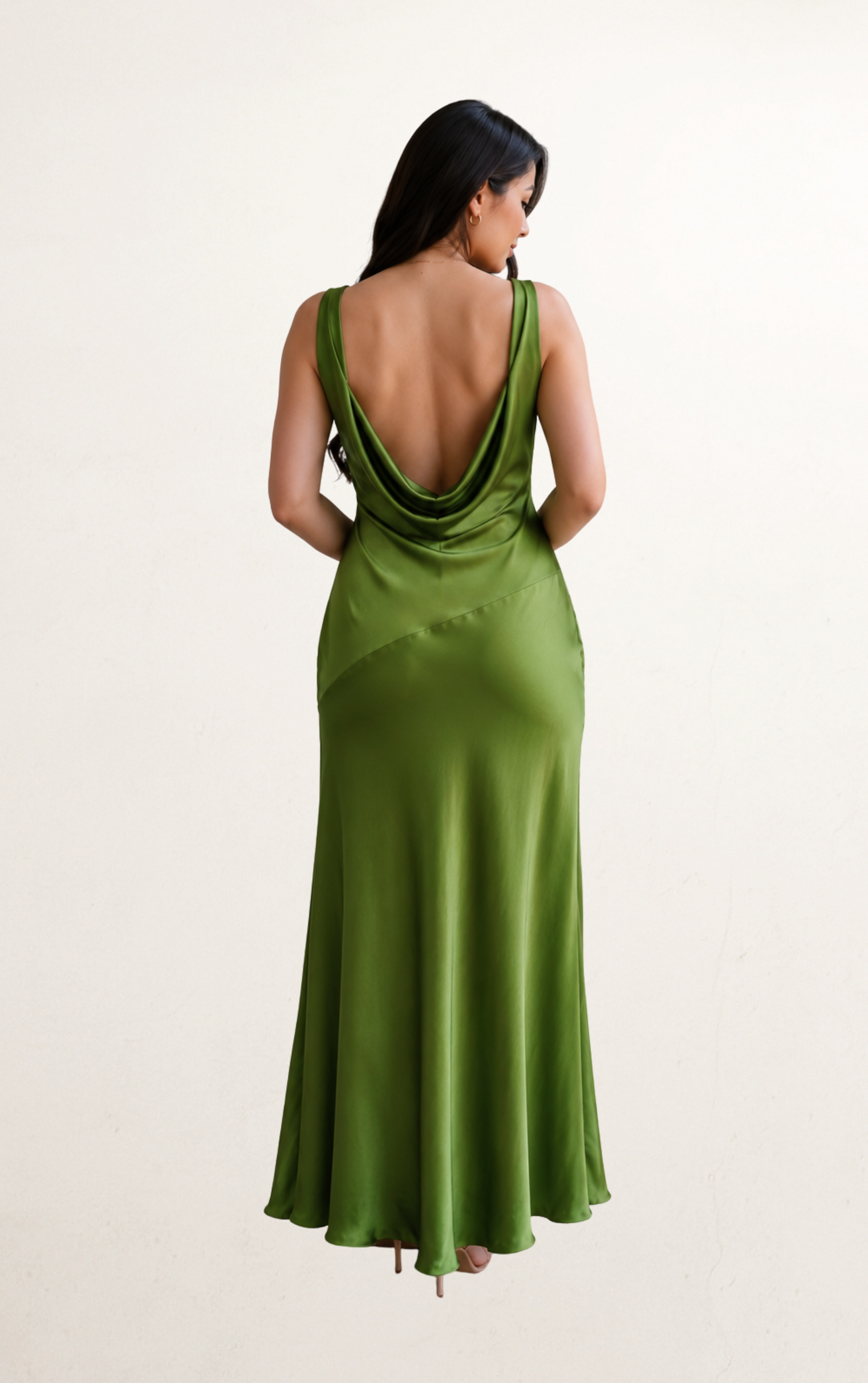 Green Satin Maxi Dress with Back Cowl