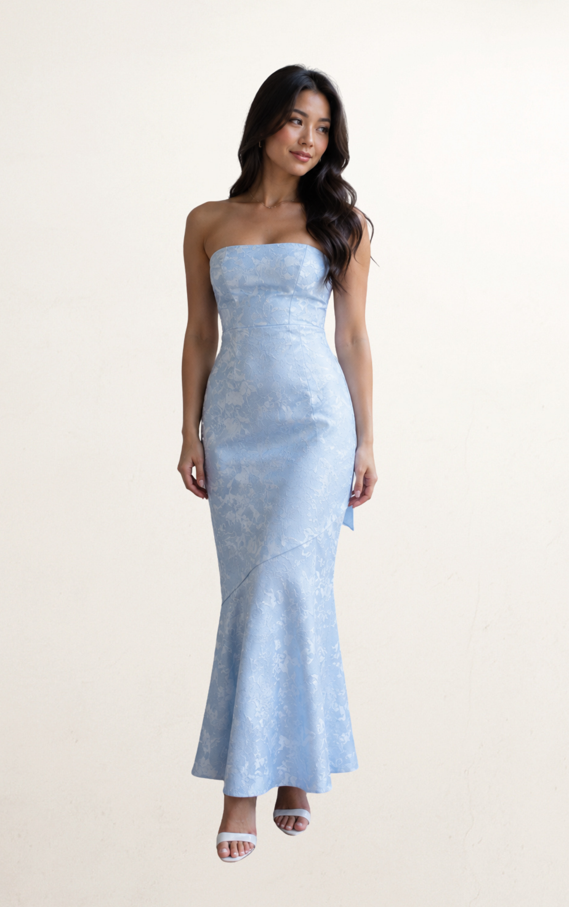 Blue Off-Shoulder Bow Maxi Dress