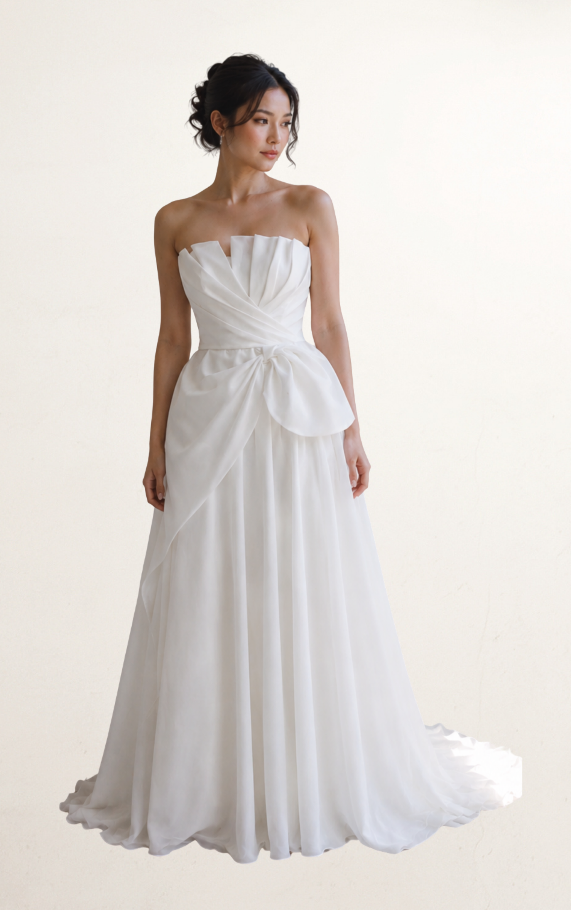 White Off-Shoulder Chiffon Bridal Gown