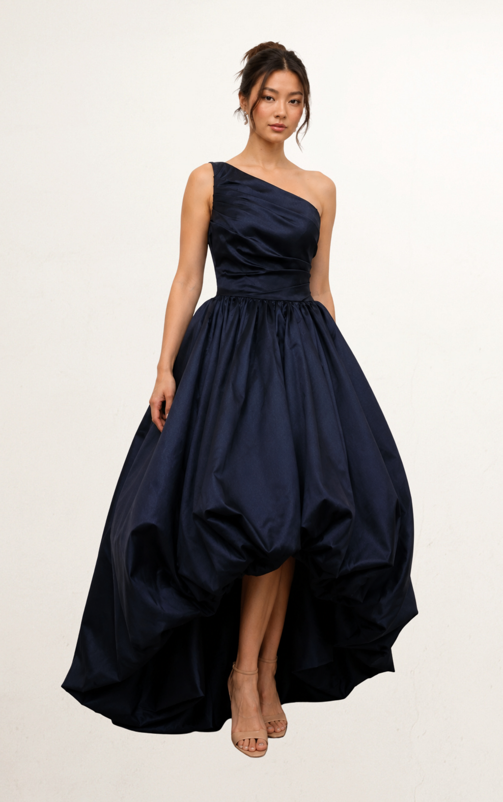 Blue Asymmetric Satin High-Low Gown