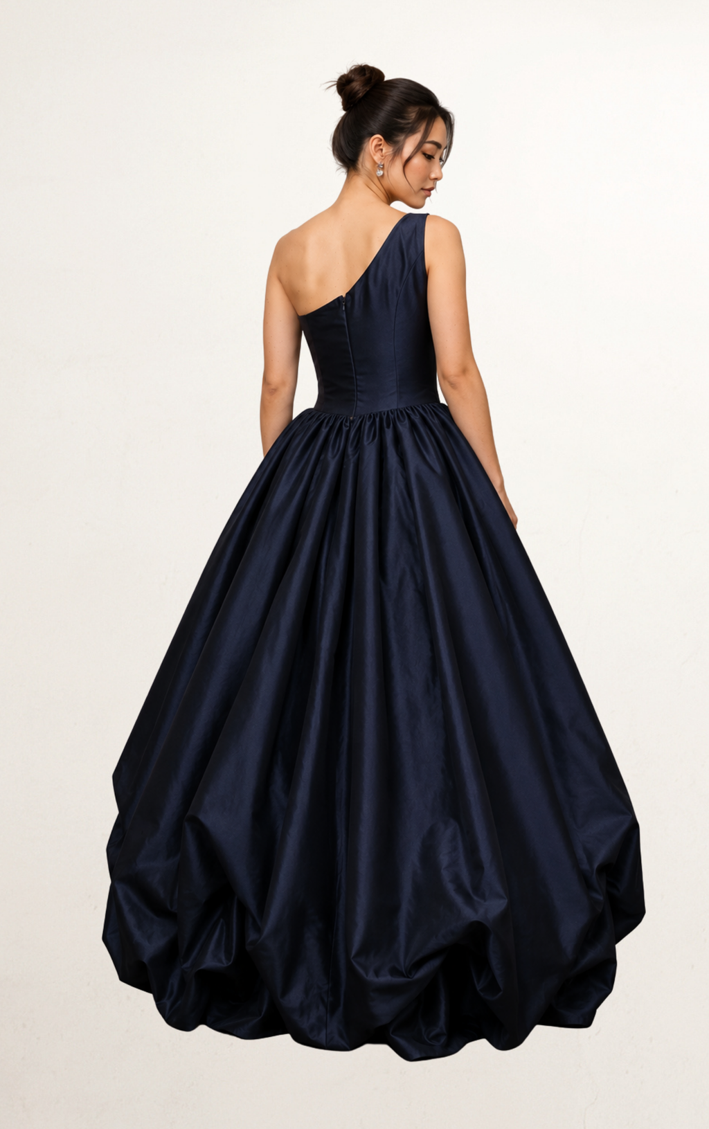 Blue Asymmetric Satin High-Low Gown