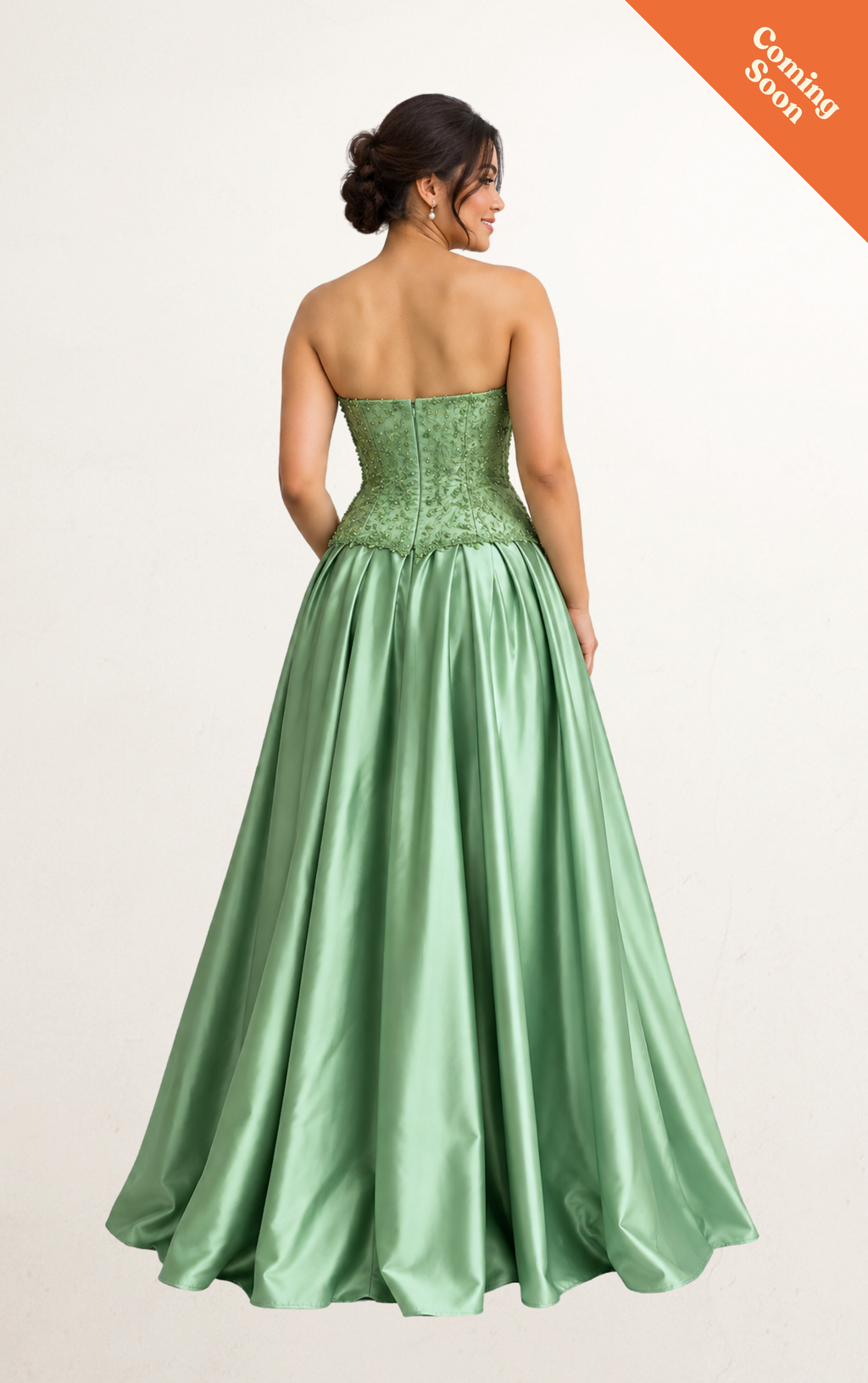 Green Strapless Lace Beaded Maxi Dress