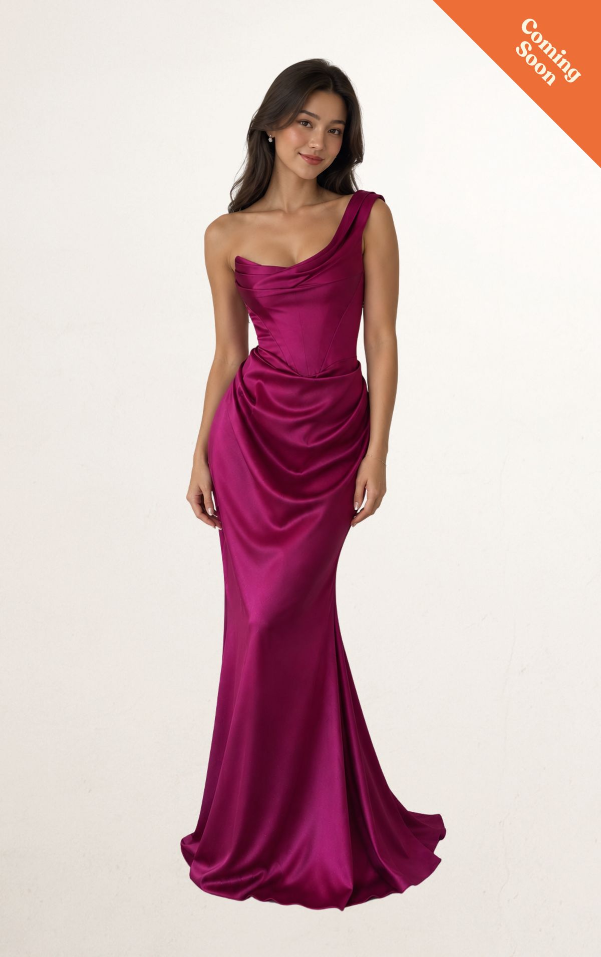 Fuchsia One-Shoulder Satin Corset Dress