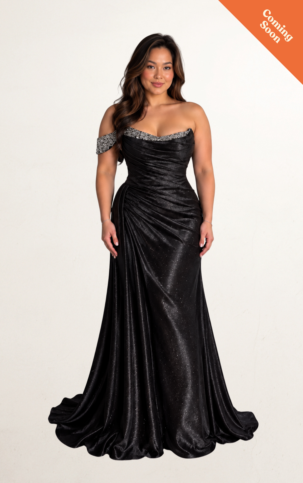 Black Corset Sequin Off-Shoulder Gown