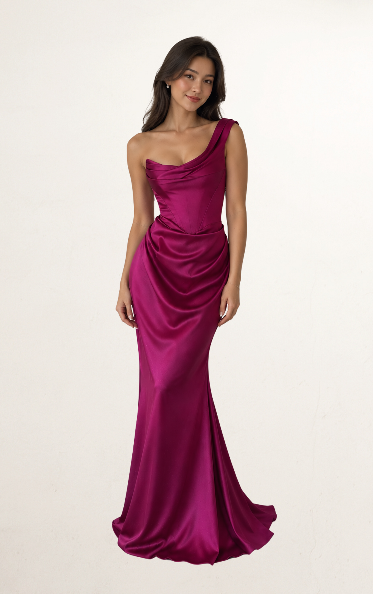 Fuchsia One-Shoulder Satin Corset Dress
